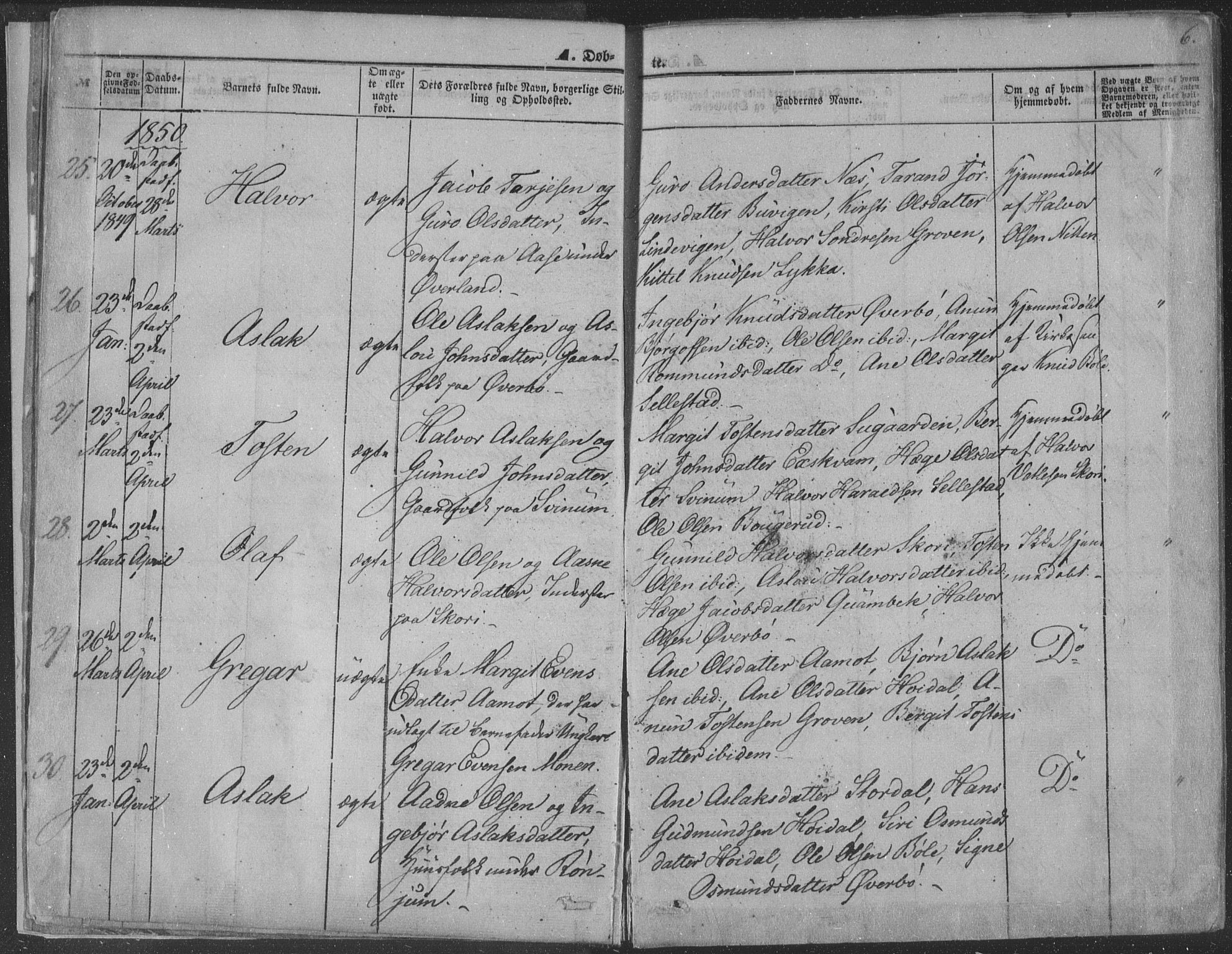Seljord kirkebøker, AV/SAKO-A-20/F/Fa/L012a: Ministerialbok nr. I 12A, 1850-1865, s. 6