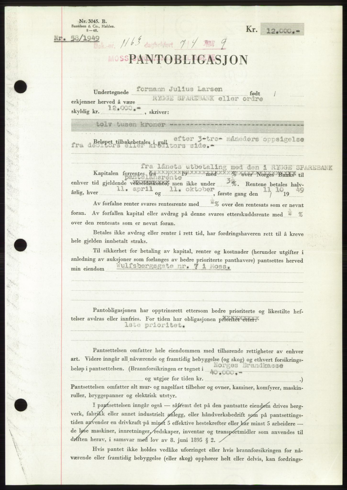 Moss sorenskriveri, SAO/A-10168: Pantebok nr. B21, 1949-1949, Dagboknr: 1163/1949