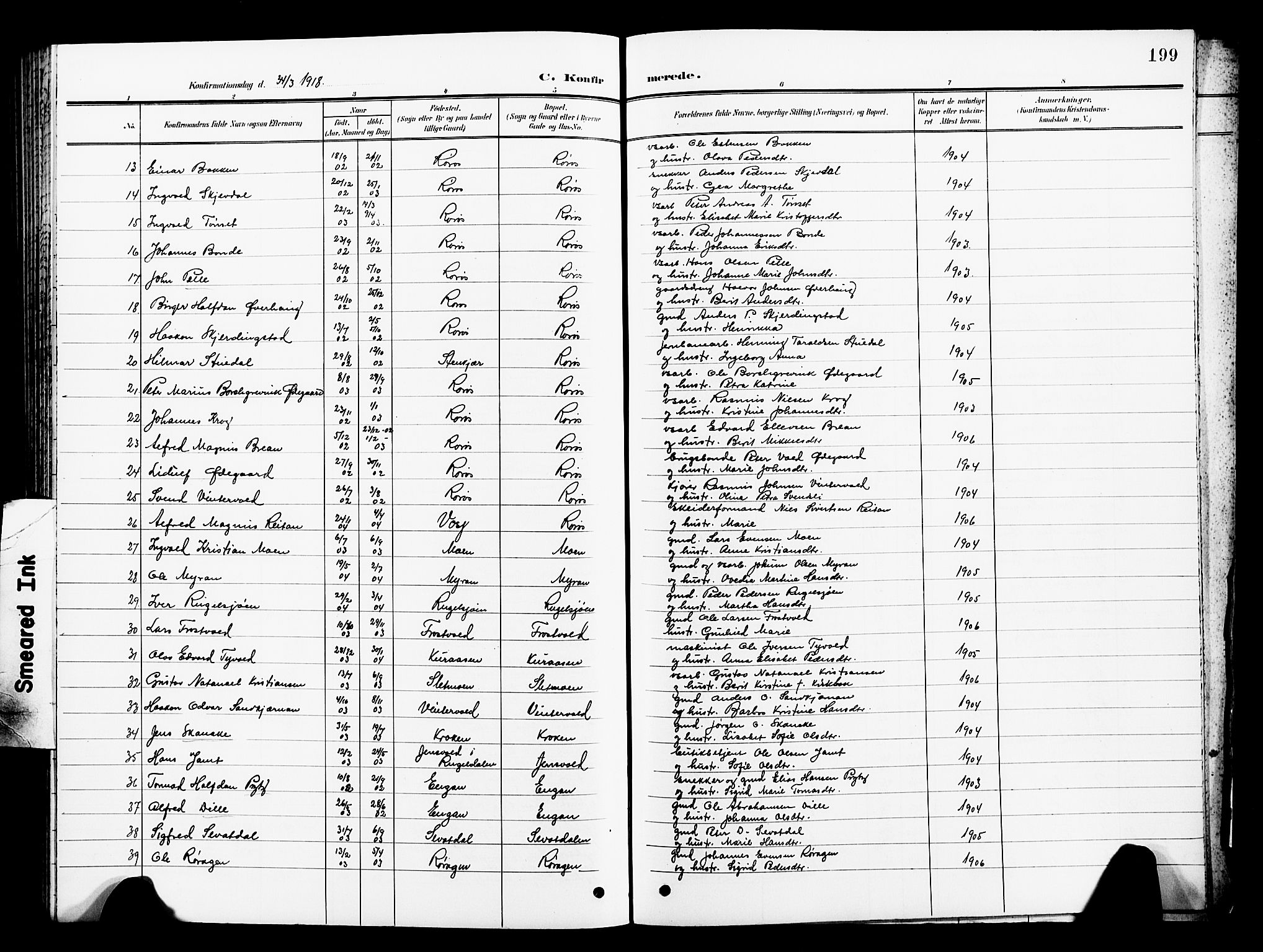 Ministerialprotokoller, klokkerbøker og fødselsregistre - Sør-Trøndelag, AV/SAT-A-1456/681/L0942: Klokkerbok nr. 681C06, 1906-1925, s. 199