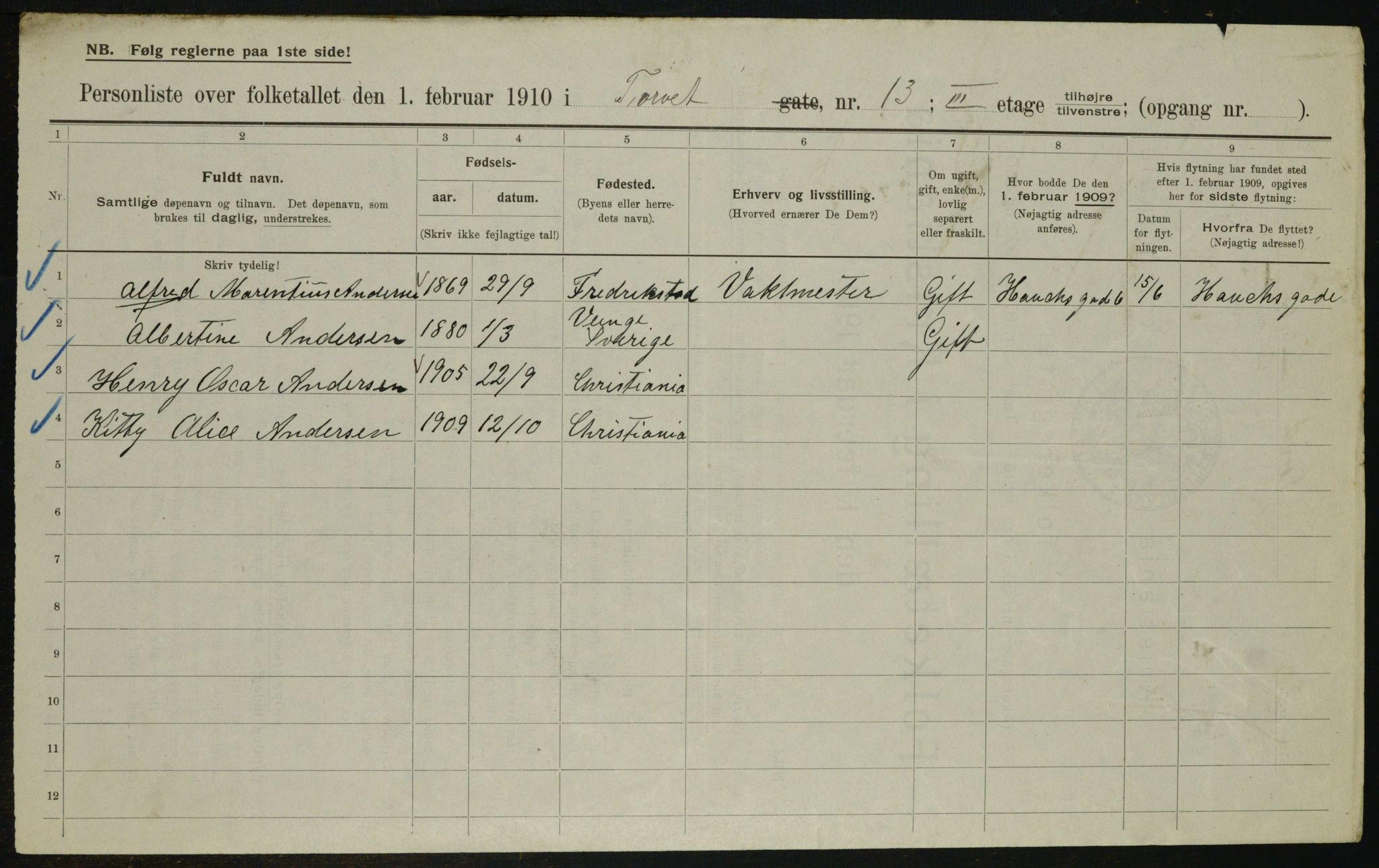 OBA, Kommunal folketelling 1.2.1910 for Kristiania, 1910, s. 109373