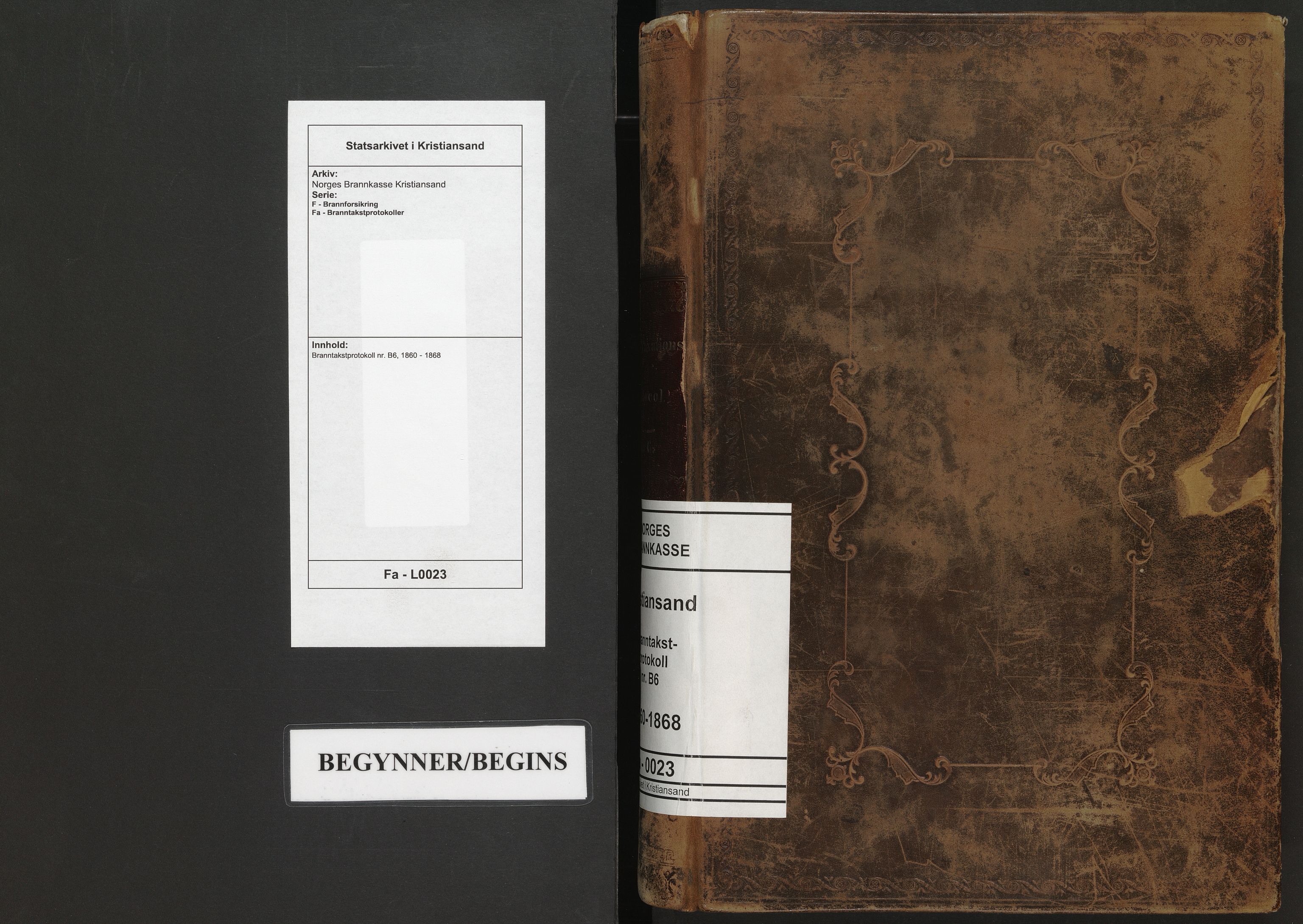 Norges Brannkasse Kristiansand, AV/SAK-2241-0030/F/Fa/L0023: Branntakstprotokoll nr. B6, 1860-1868