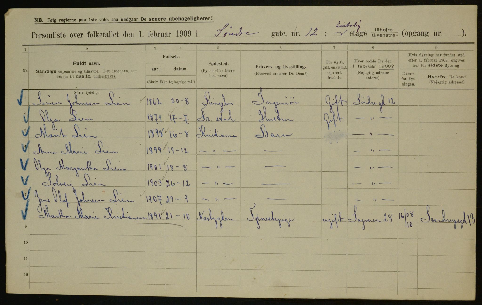 OBA, Kommunal folketelling 1.2.1909 for Kristiania kjøpstad, 1909, s. 96413