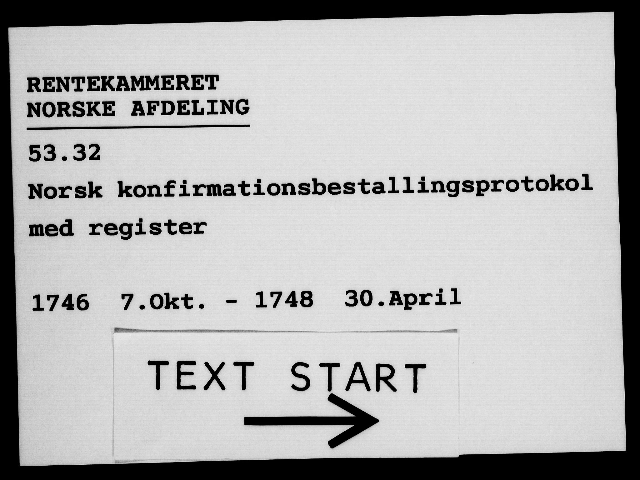 Rentekammeret, Kammerkanselliet, RA/EA-3111/G/Gg/Ggg/L0002: Norsk konfirmasjonsbestallingsprotokoll med register (merket RK 53.32), 1746-1748