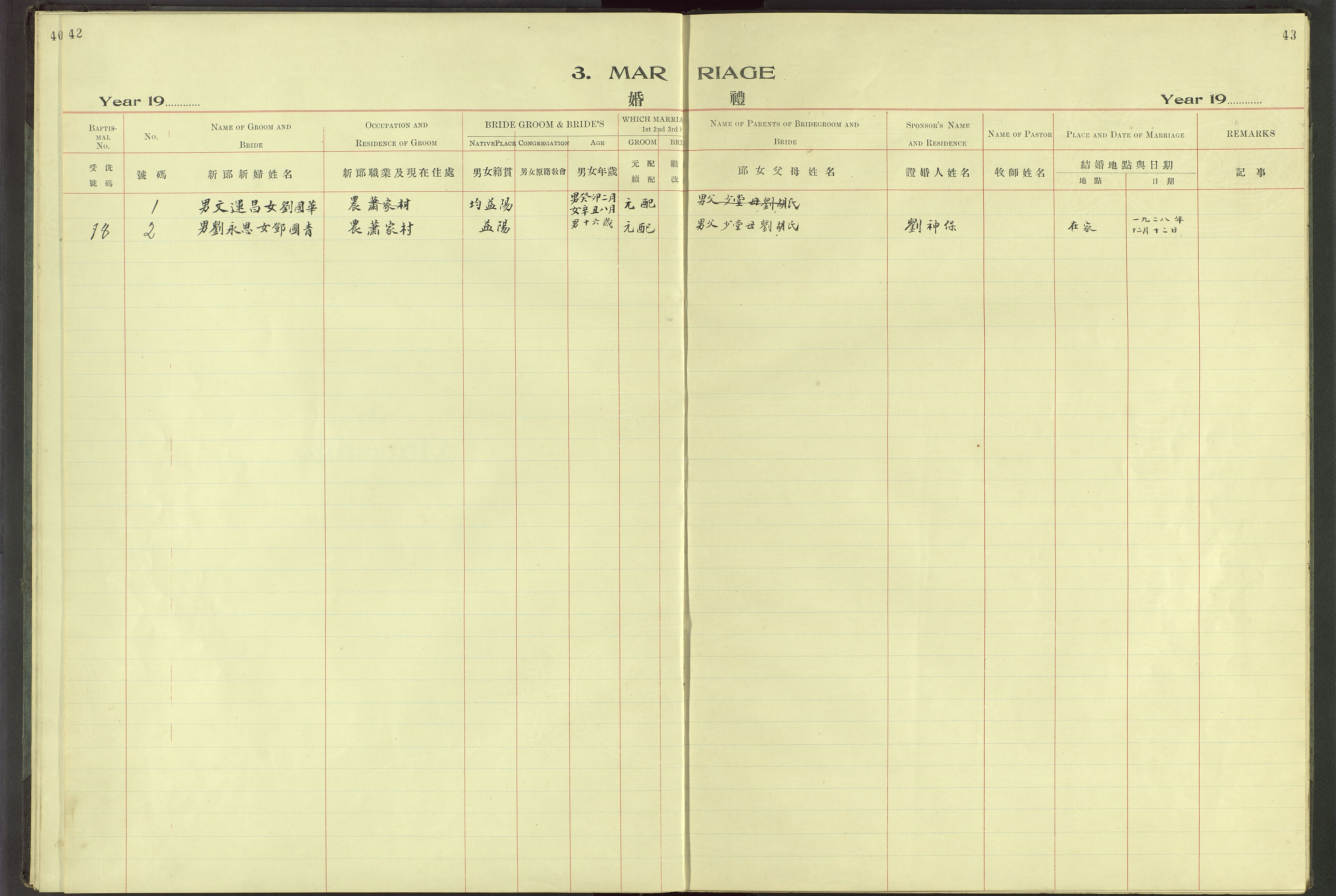 Det Norske Misjonsselskap - utland - Kina (Hunan), VID/MA-A-1065/Dm/L0064: Ministerialbok nr. 102, 1913-1946, s. 42-43