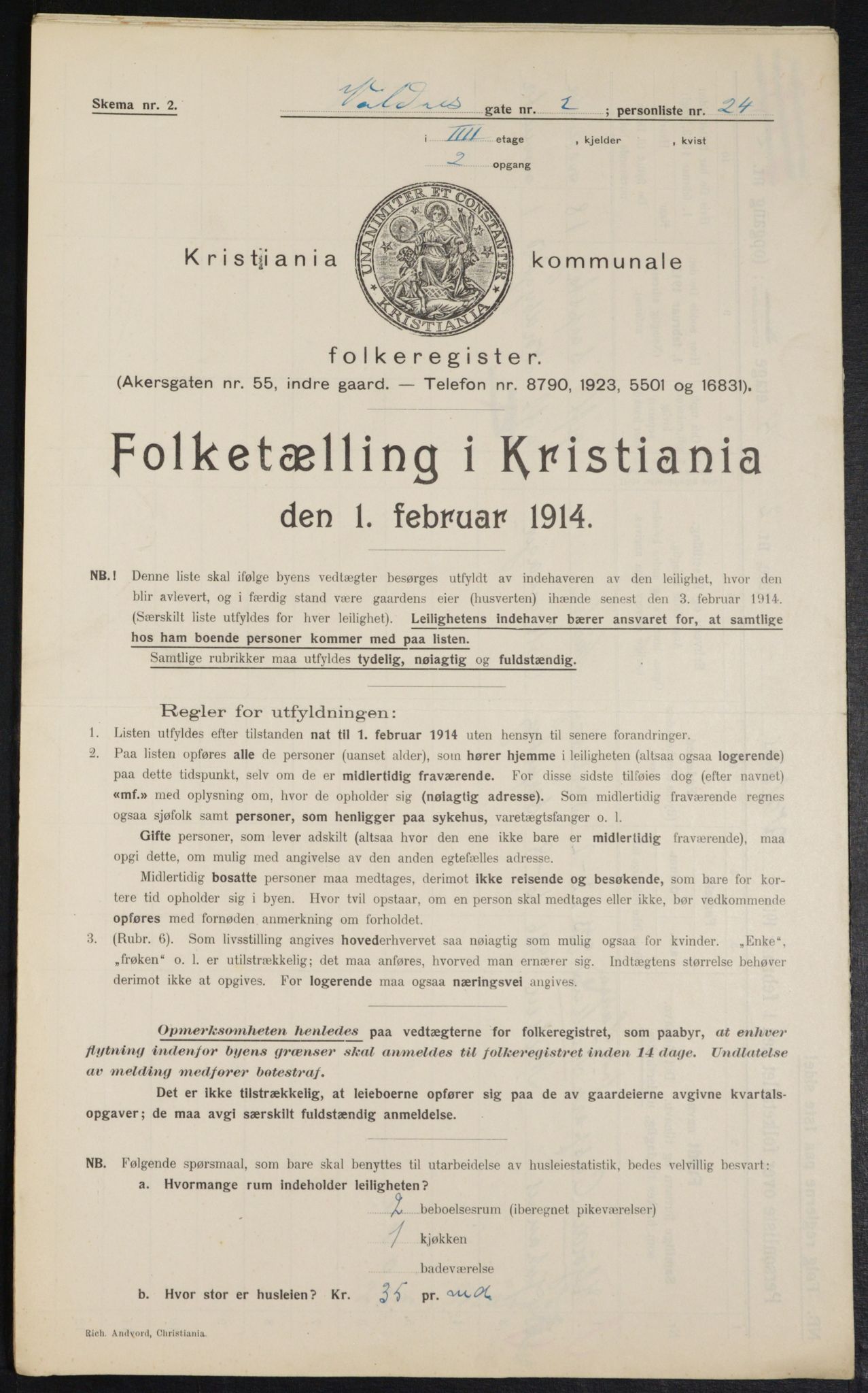 OBA, Kommunal folketelling 1.2.1914 for Kristiania, 1914, s. 122613