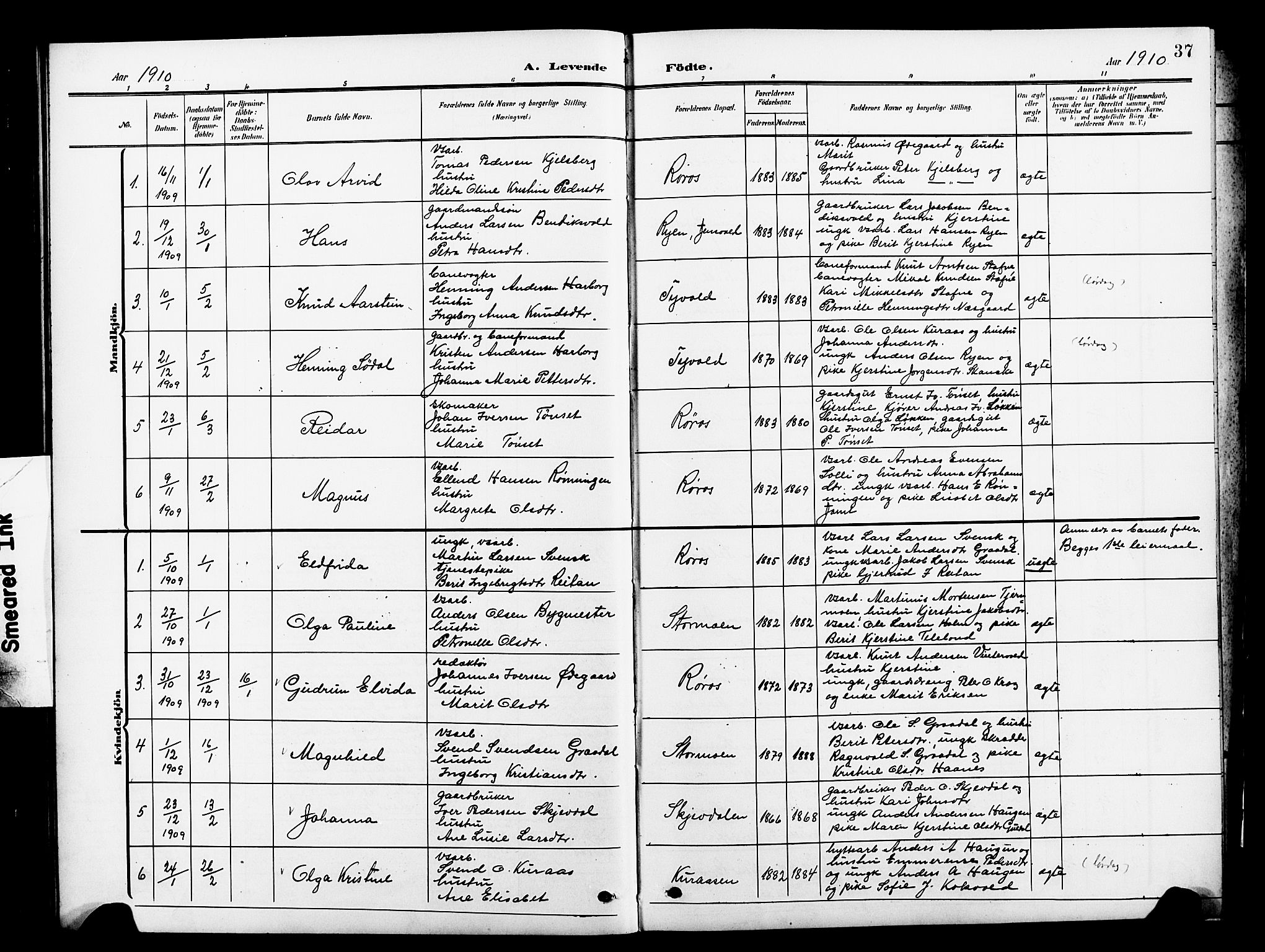 Ministerialprotokoller, klokkerbøker og fødselsregistre - Sør-Trøndelag, AV/SAT-A-1456/681/L0942: Klokkerbok nr. 681C06, 1906-1925, s. 37