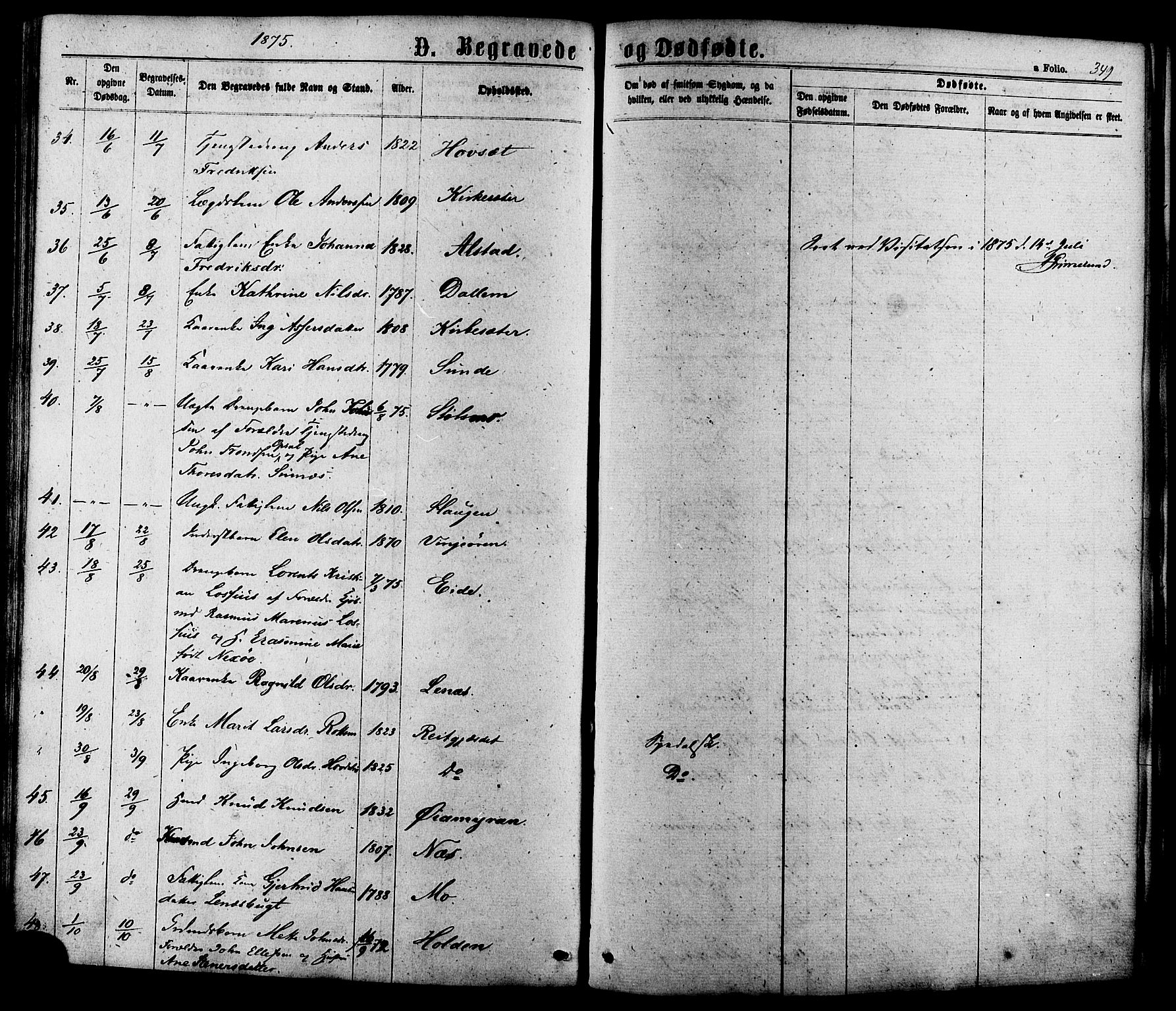 Ministerialprotokoller, klokkerbøker og fødselsregistre - Sør-Trøndelag, SAT/A-1456/630/L0495: Ministerialbok nr. 630A08, 1868-1878, s. 349
