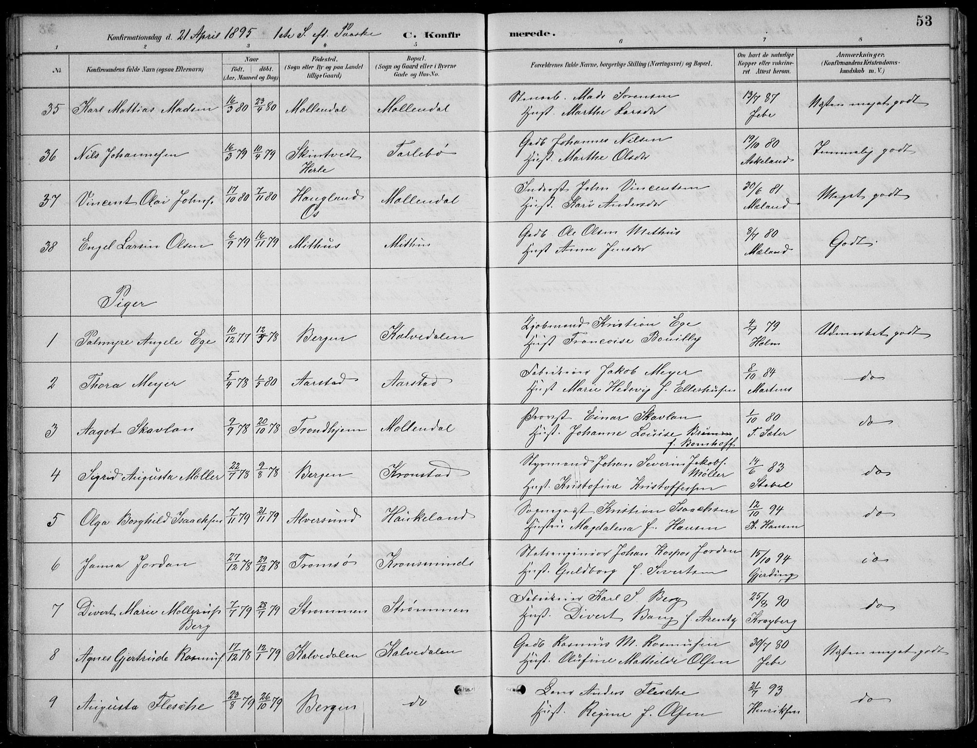 Årstad Sokneprestembete, AV/SAB-A-79301/H/Hab/L0011: Klokkerbok nr. B 1, 1886-1901, s. 53