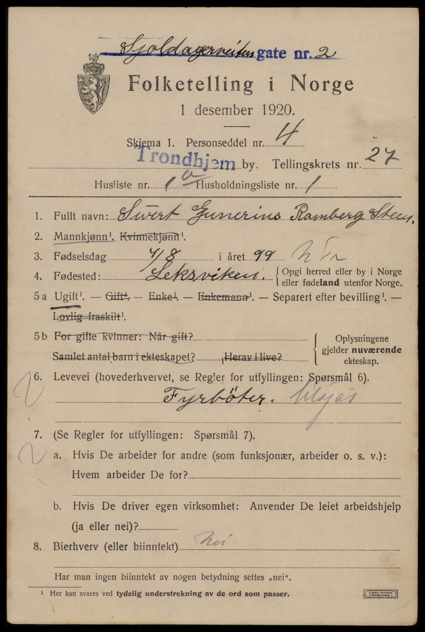 SAT, Folketelling 1920 for 1601 Trondheim kjøpstad, 1920, s. 69746