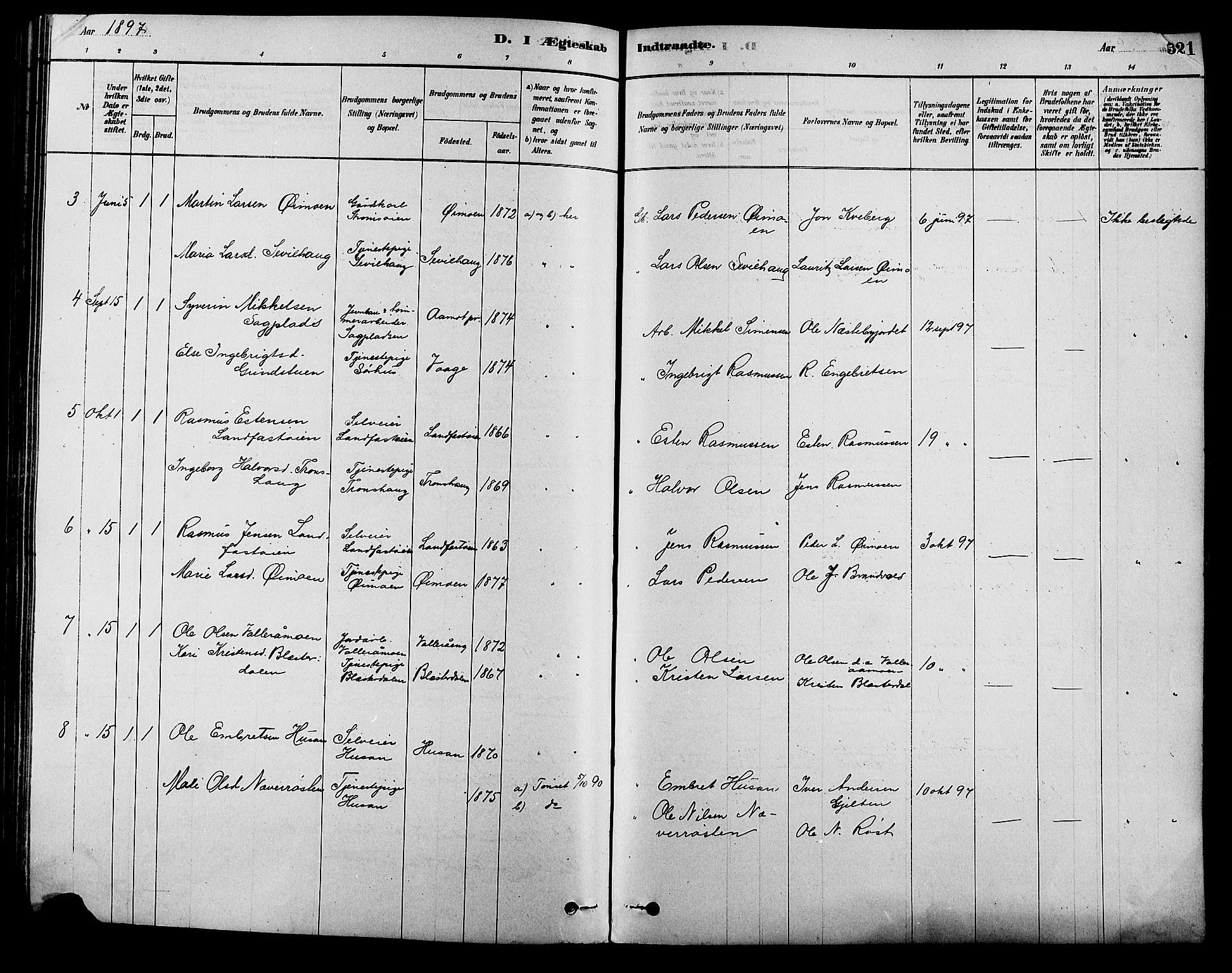 Alvdal prestekontor, AV/SAH-PREST-060/H/Ha/Hab/L0003: Klokkerbok nr. 3, 1878-1907, s. 321