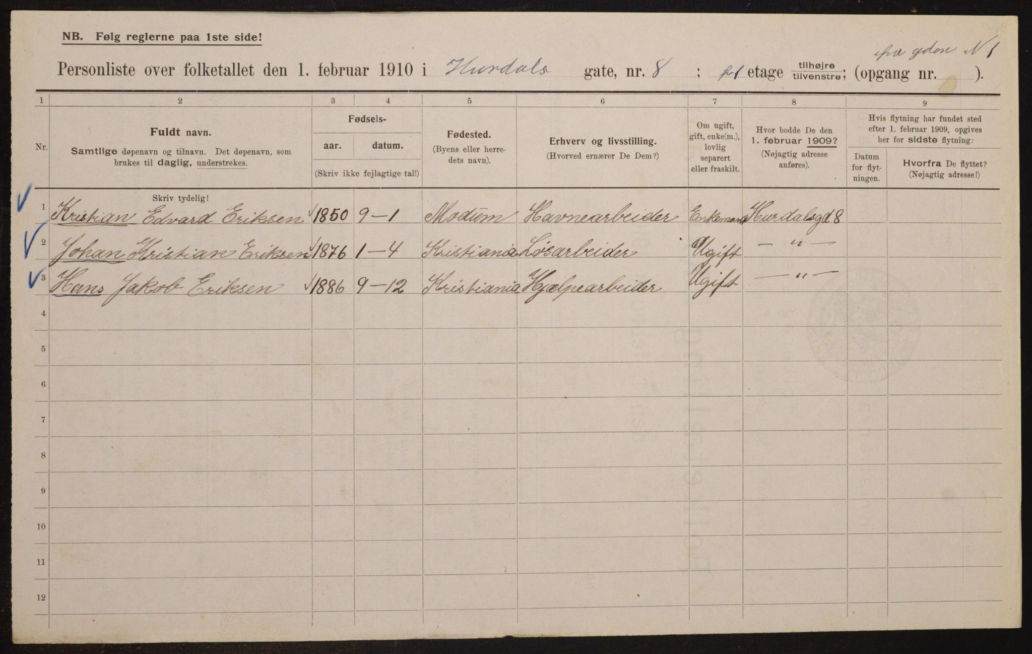 OBA, Kommunal folketelling 1.2.1910 for Kristiania, 1910, s. 41442