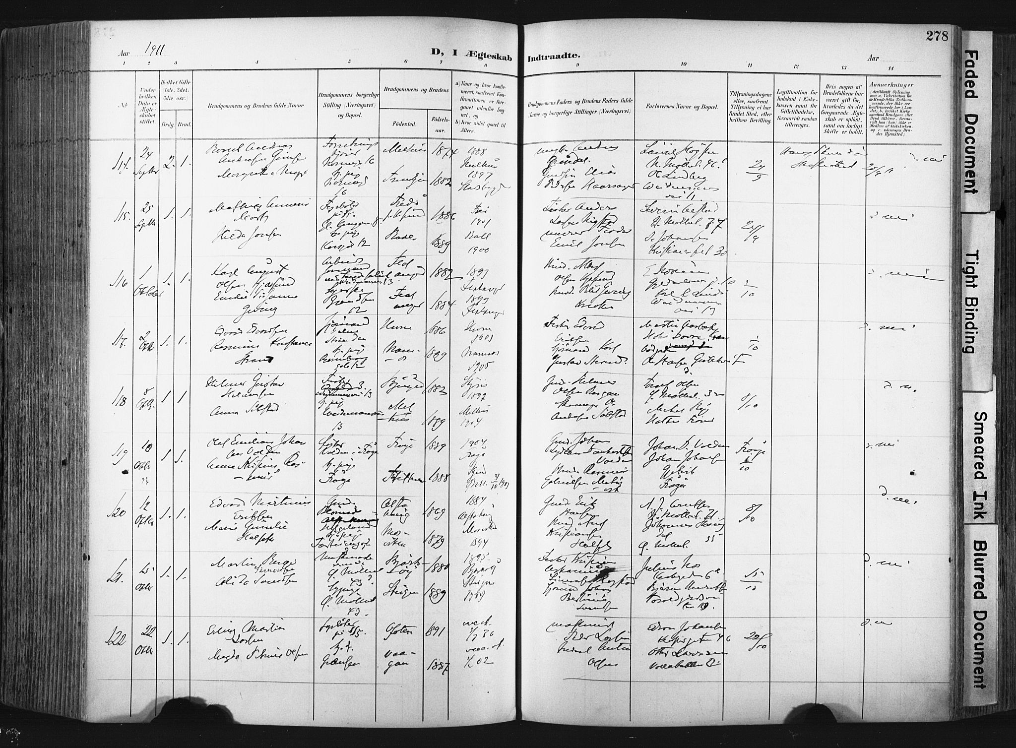 Ministerialprotokoller, klokkerbøker og fødselsregistre - Sør-Trøndelag, SAT/A-1456/604/L0201: Ministerialbok nr. 604A21, 1901-1911, s. 278