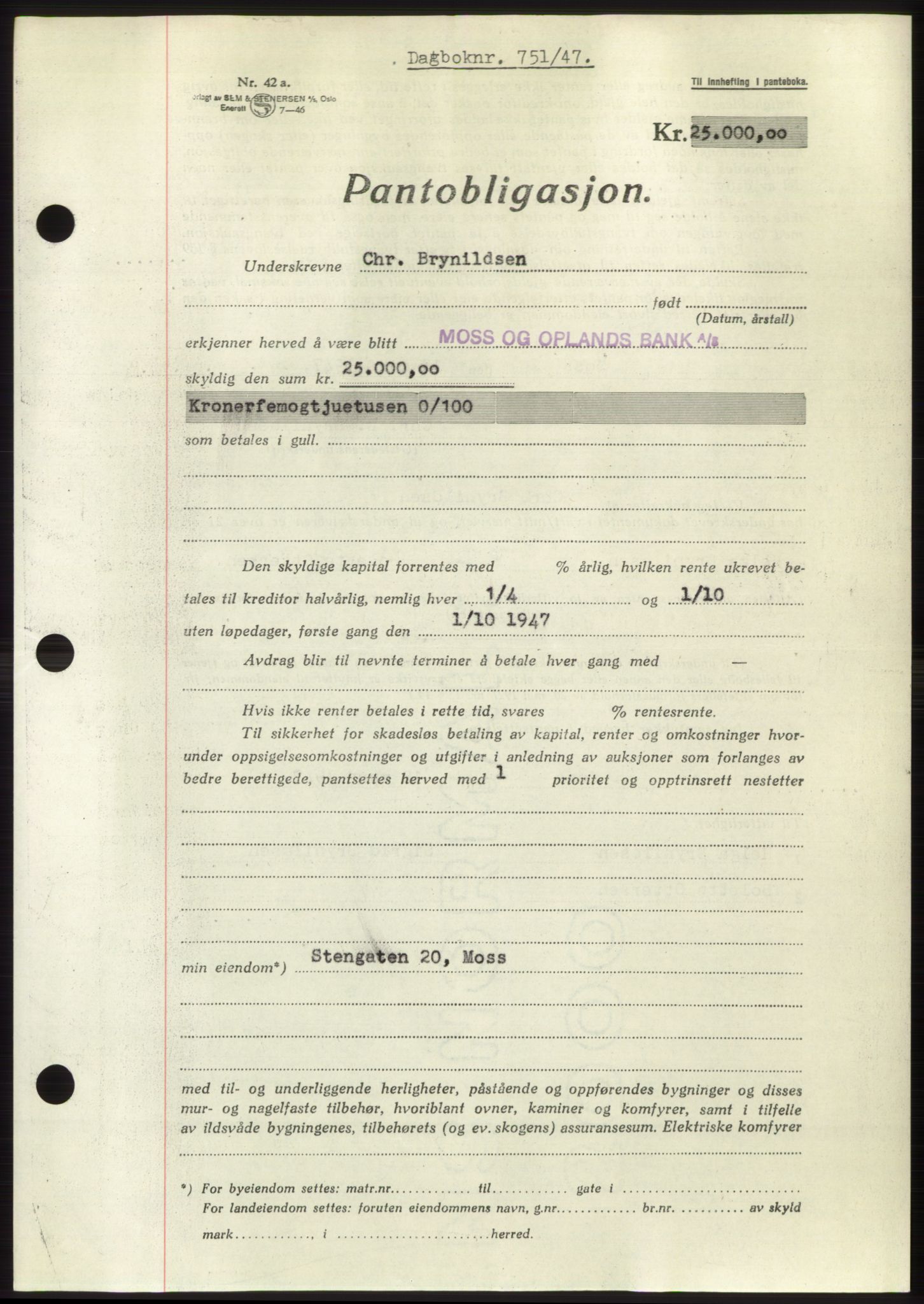 Moss sorenskriveri, SAO/A-10168: Pantebok nr. B16, 1946-1947, Dagboknr: 751/1947