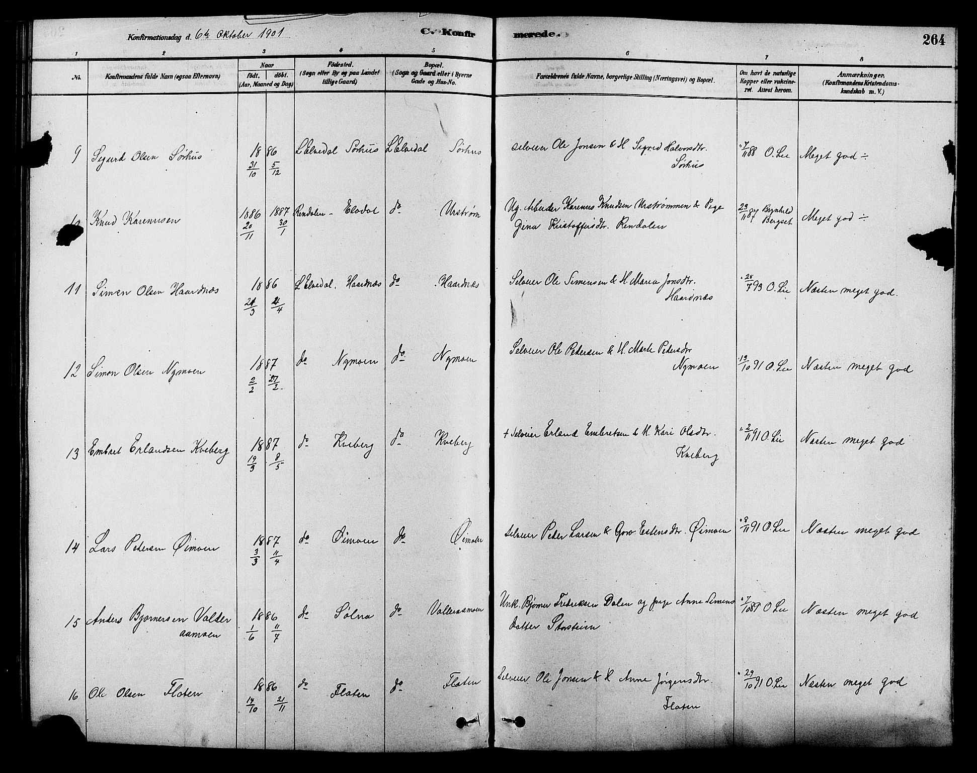 Alvdal prestekontor, SAH/PREST-060/H/Ha/Hab/L0003: Klokkerbok nr. 3, 1878-1907, s. 264