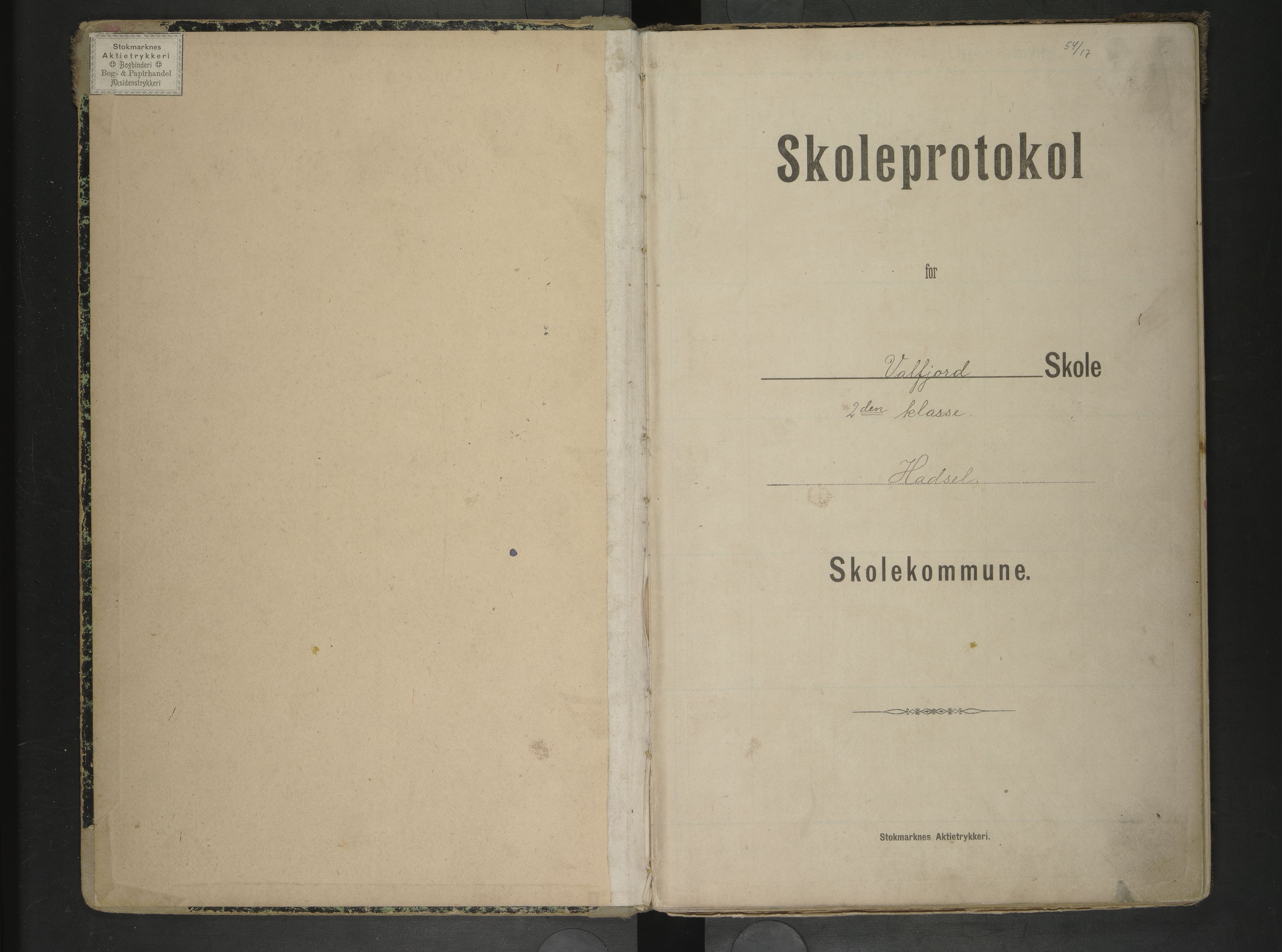 Hadsel kommune. Valfjord skolekrets, AIN/K-18660.510.49/F/L0002: Skoleprotokoll for Valfjord skole 2. klasse, 1905-1920