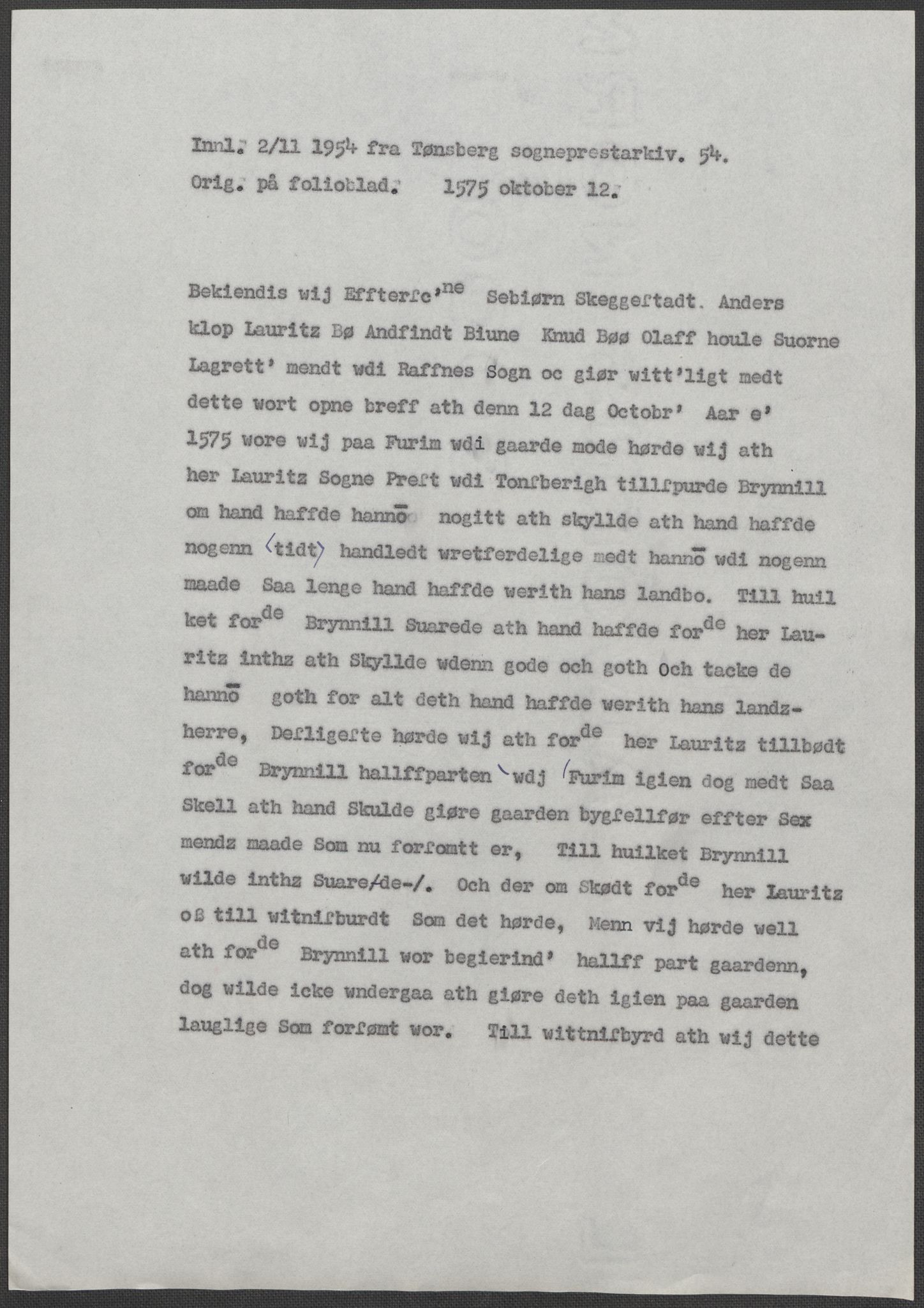 Riksarkivets diplomsamling, RA/EA-5965/F15/L0022: Prestearkiv - Vestfold, 1573-1670, s. 38