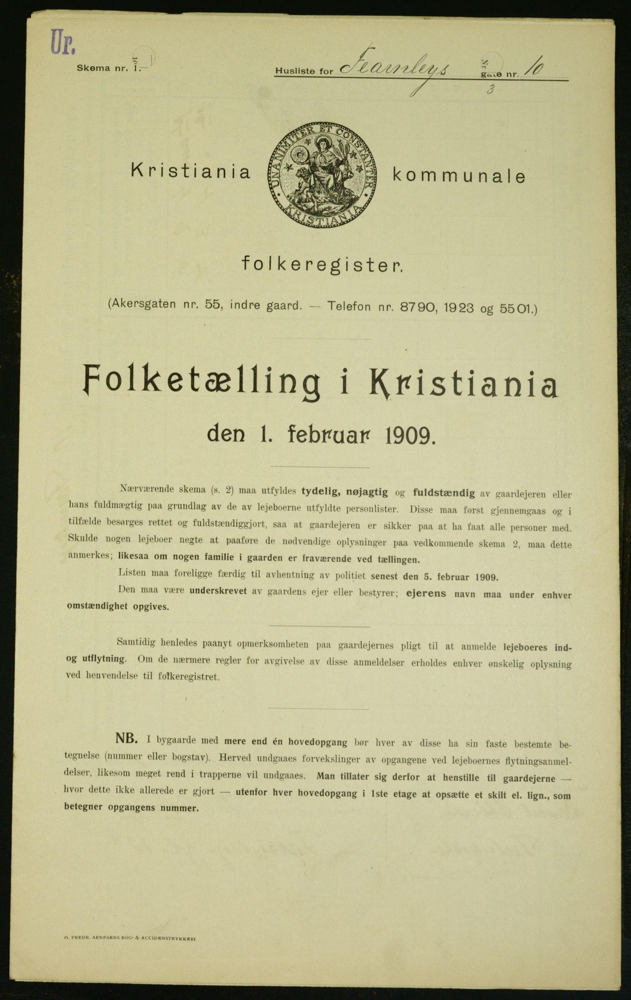 OBA, Kommunal folketelling 1.2.1909 for Kristiania kjøpstad, 1909, s. 21614