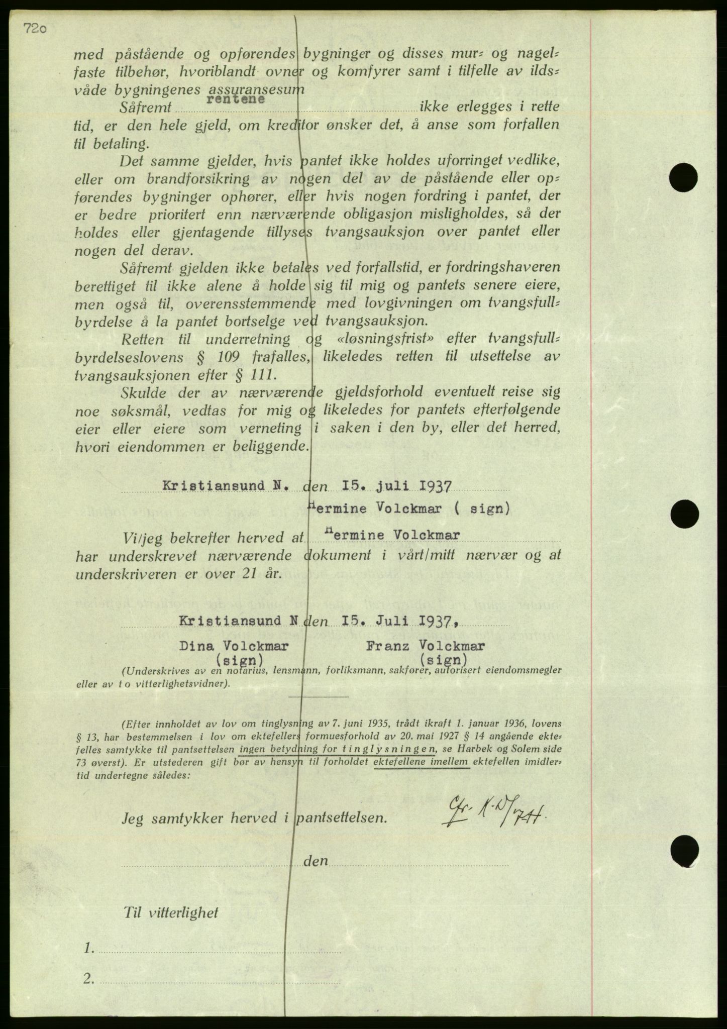 Nordmøre sorenskriveri, AV/SAT-A-4132/1/2/2Ca/L0091: Pantebok nr. B81, 1937-1937, Dagboknr: 1888/1937