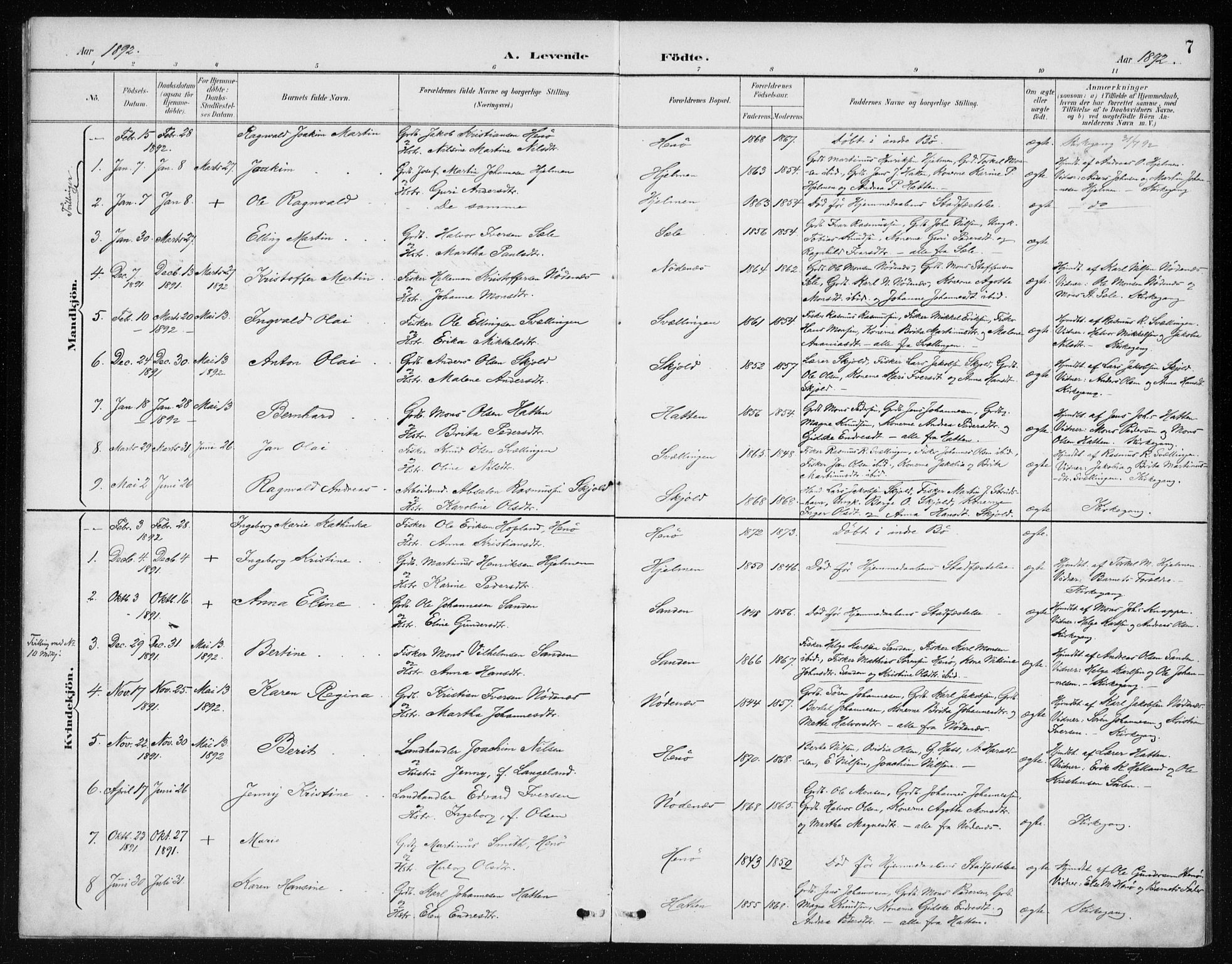 Manger sokneprestembete, AV/SAB-A-76801/H/Haa: Ministerialbok nr. E  2, 1891-1902, s. 7