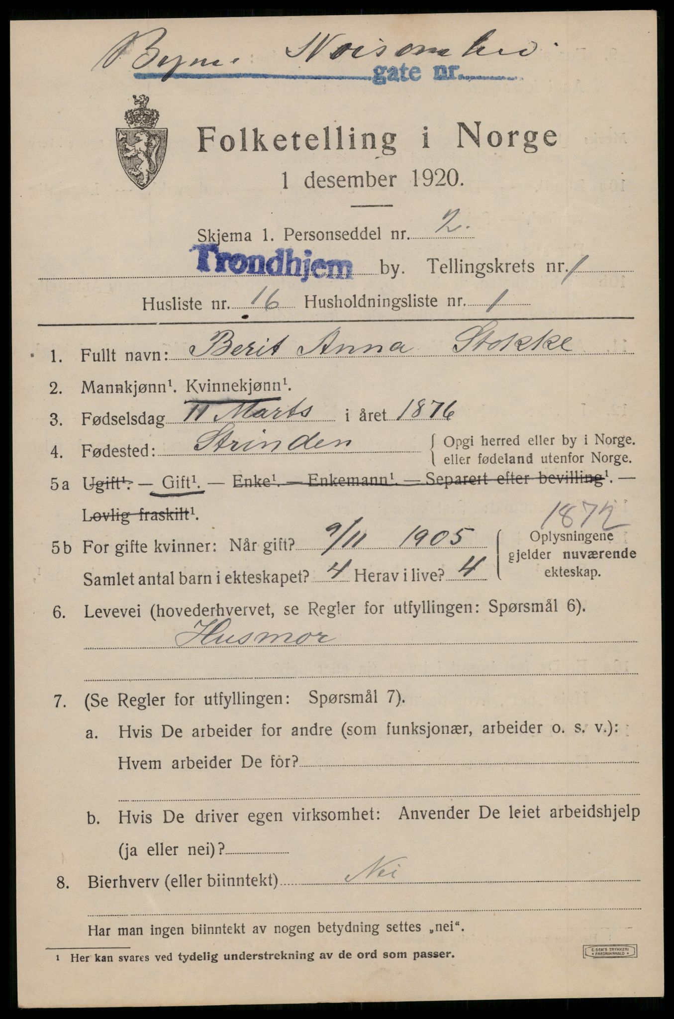 SAT, Folketelling 1920 for 1601 Trondheim kjøpstad, 1920, s. 32910