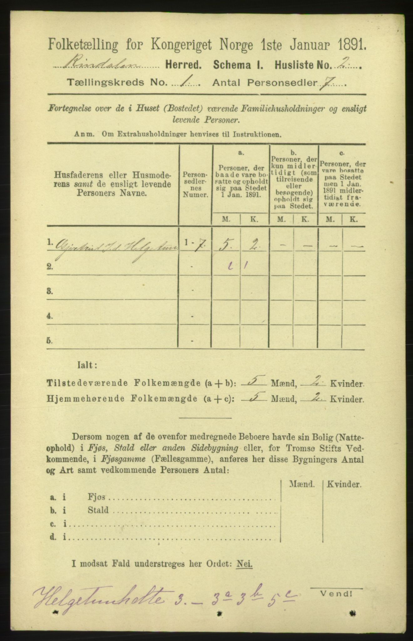 RA, Folketelling 1891 for 1567 Rindal herred, 1891, s. 25