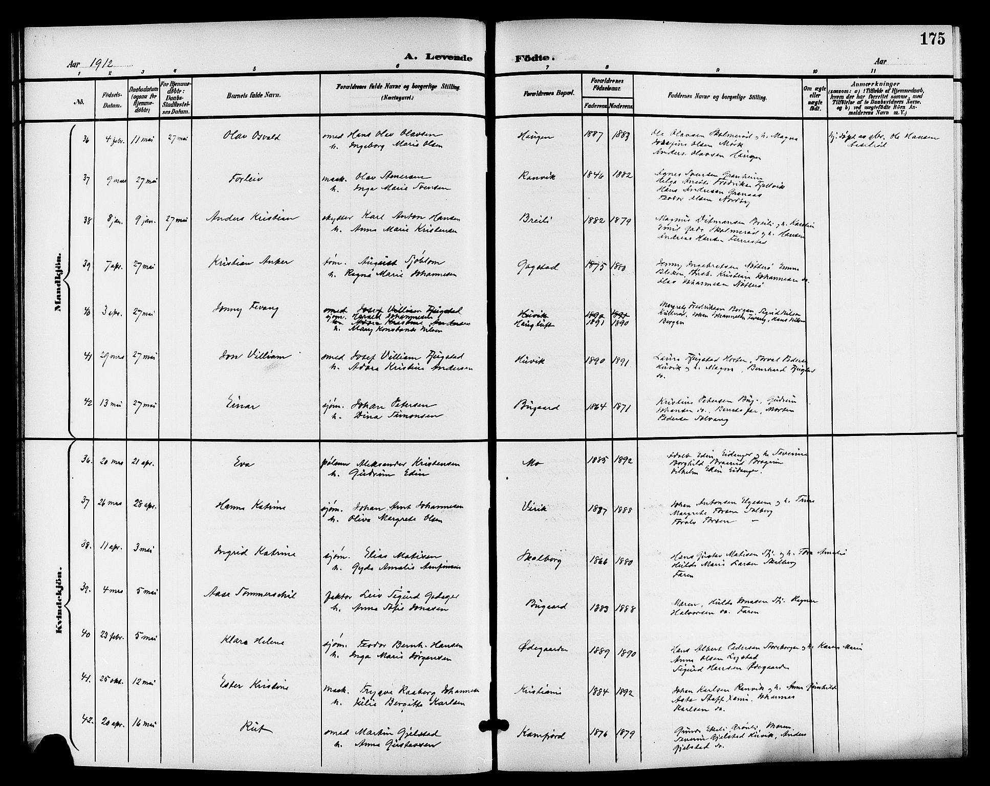 Sandar kirkebøker, AV/SAKO-A-243/G/Ga/L0002: Klokkerbok nr. 2, 1900-1915, s. 175