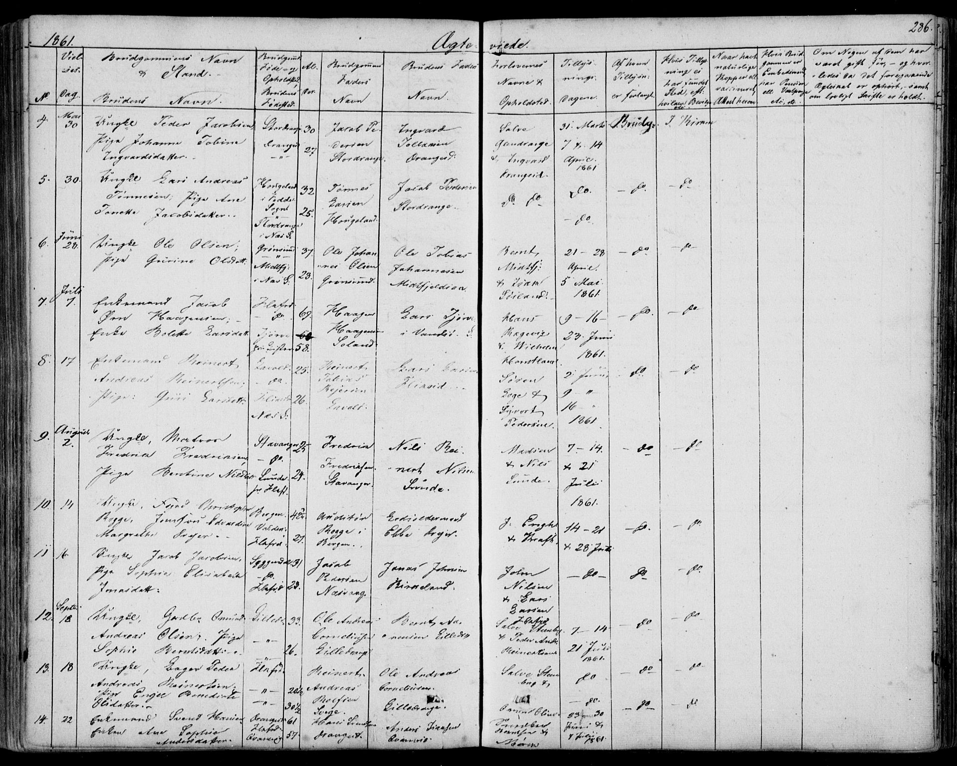 Flekkefjord sokneprestkontor, AV/SAK-1111-0012/F/Fb/Fbc/L0005: Klokkerbok nr. B 5, 1846-1866, s. 286