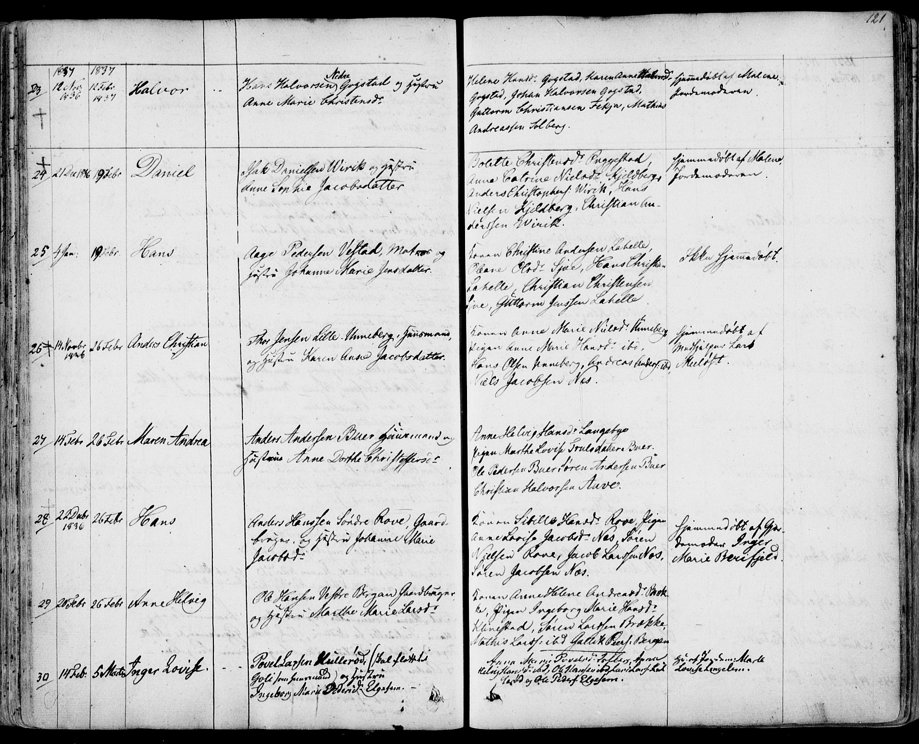 Sandar kirkebøker, AV/SAKO-A-243/F/Fa/L0005: Ministerialbok nr. 5, 1832-1847, s. 120-121