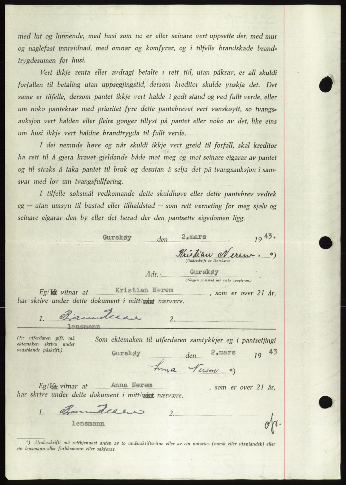 Søre Sunnmøre sorenskriveri, AV/SAT-A-4122/1/2/2C/L0114: Pantebok nr. 1-2B, 1943-1947, Dagboknr: 271/1943