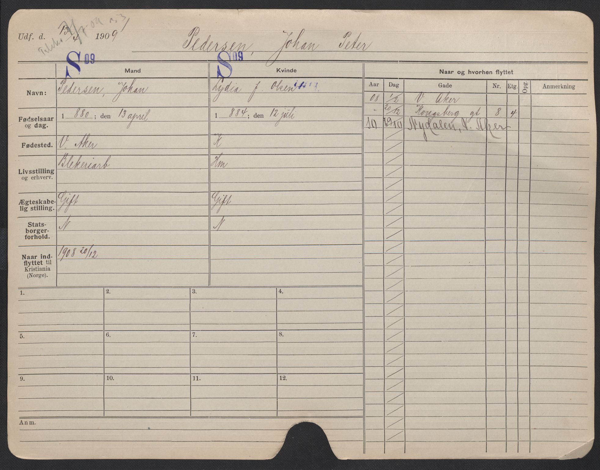 Oslo folkeregister, Registerkort, SAO/A-11715/F/Fa/Fac/L0009: Menn, 1906-1914, s. 154a