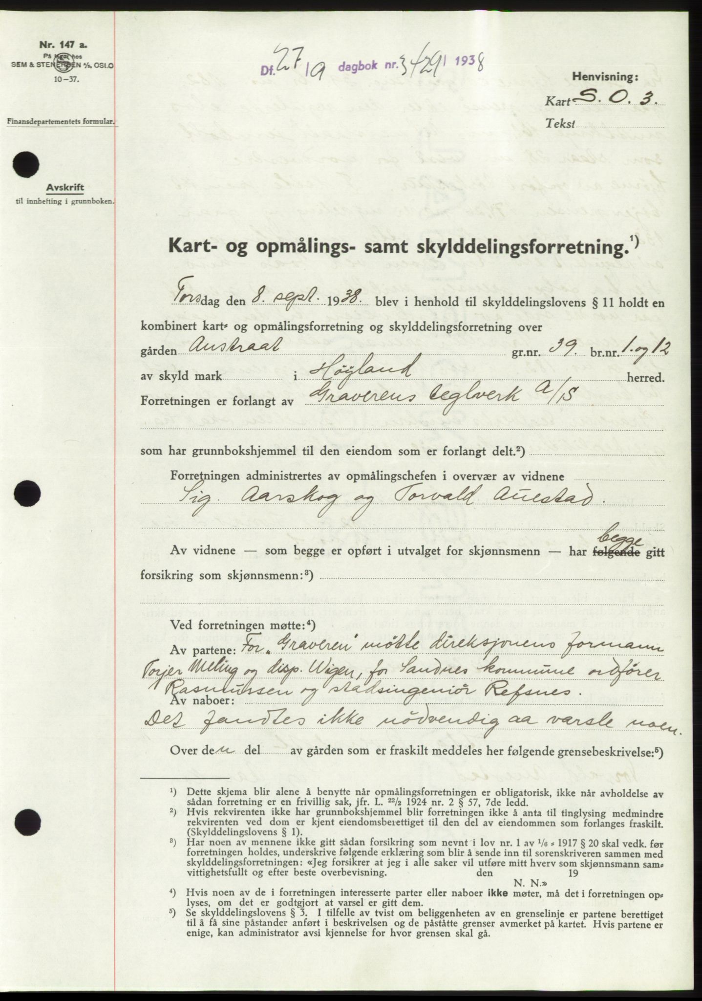 Jæren sorenskriveri, SAST/A-100310/03/G/Gba/L0072: Pantebok, 1938-1938, Dagboknr: 3429/1938
