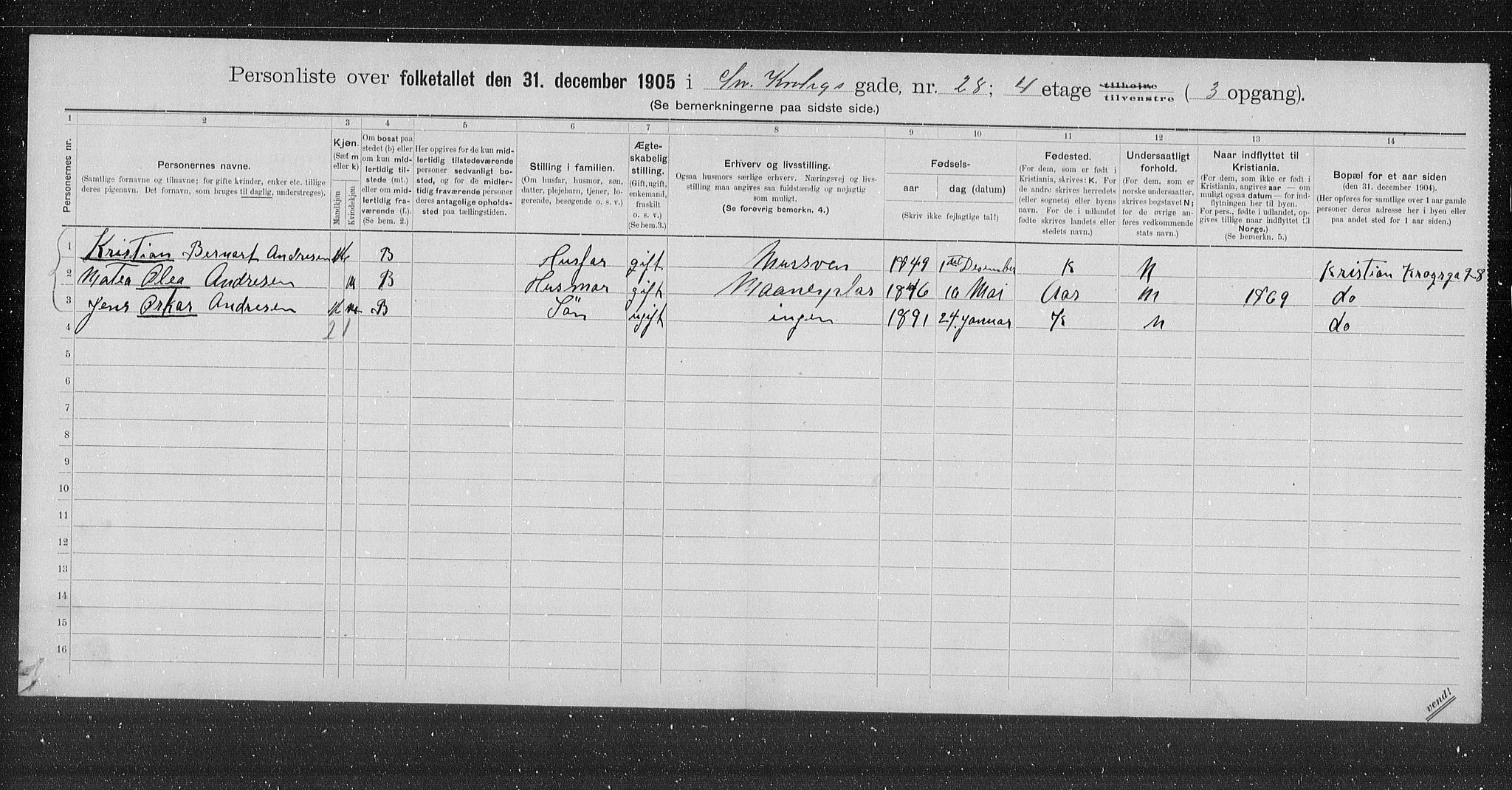 OBA, Kommunal folketelling 31.12.1905 for Kristiania kjøpstad, 1905, s. 6260