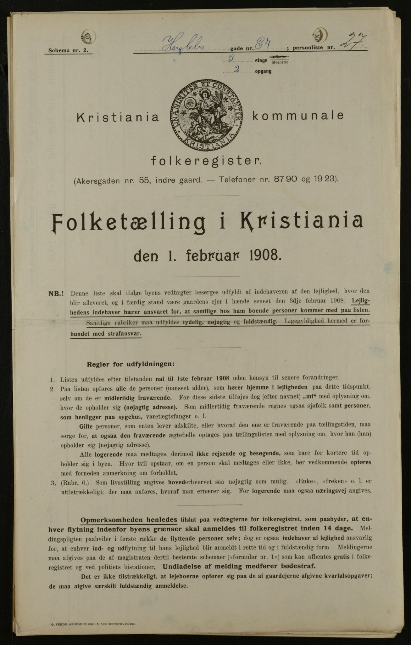 OBA, Kommunal folketelling 1.2.1908 for Kristiania kjøpstad, 1908, s. 35738