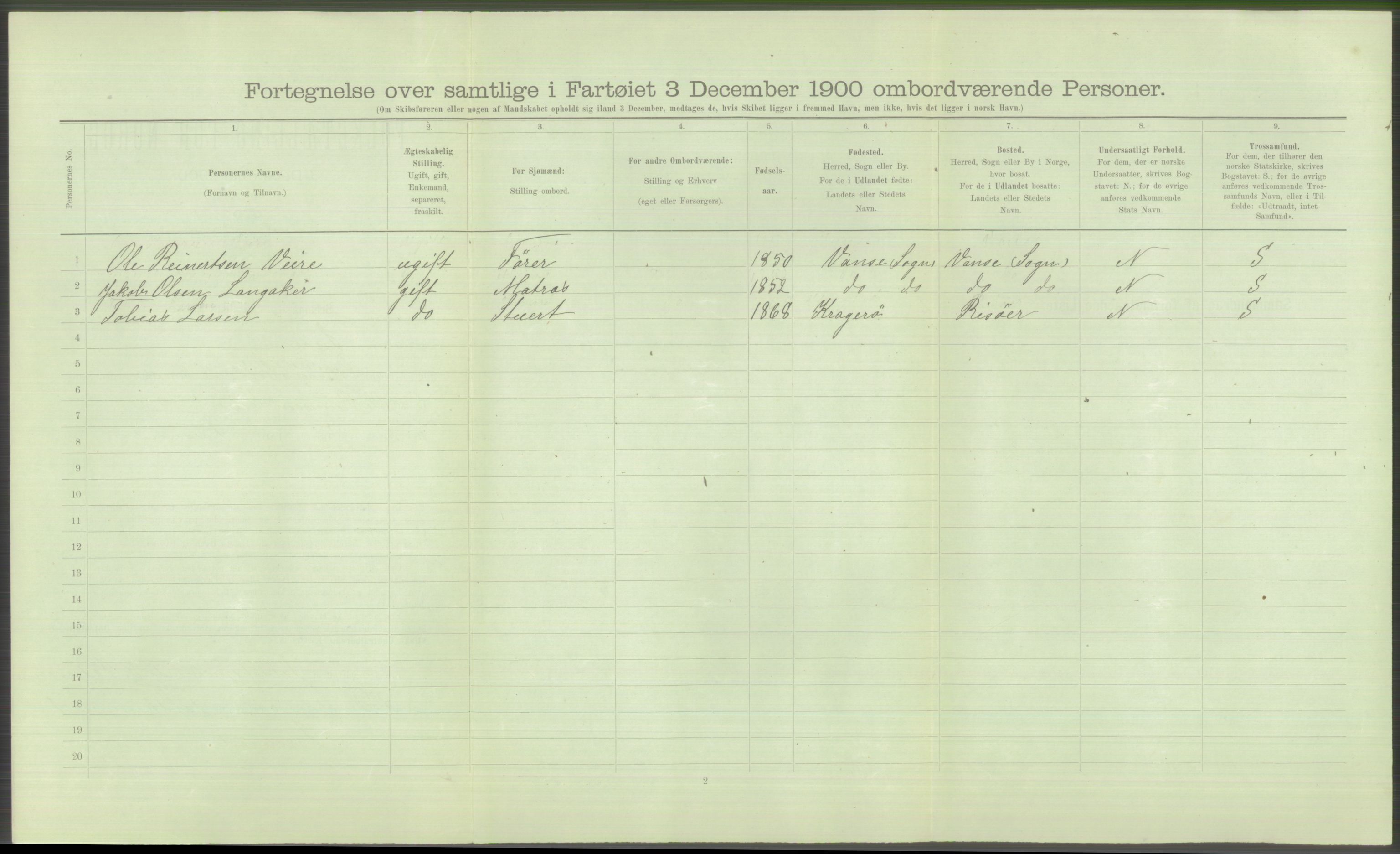 RA, Folketelling 1900 - skipslister med personlister for skip i norske havner, utenlandske havner og til havs, 1900, s. 820