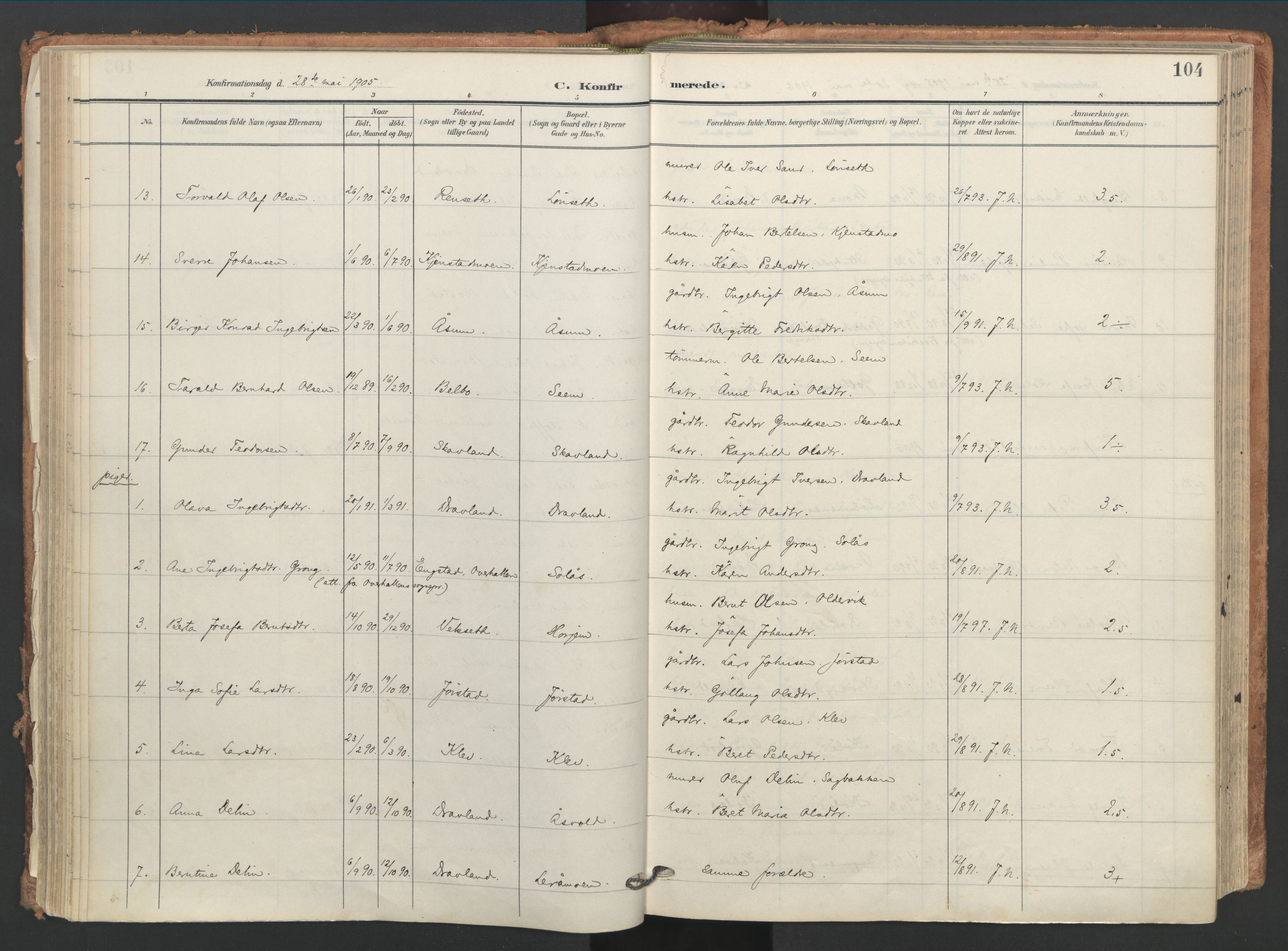 Ministerialprotokoller, klokkerbøker og fødselsregistre - Nord-Trøndelag, AV/SAT-A-1458/749/L0477: Ministerialbok nr. 749A11, 1902-1927, s. 104