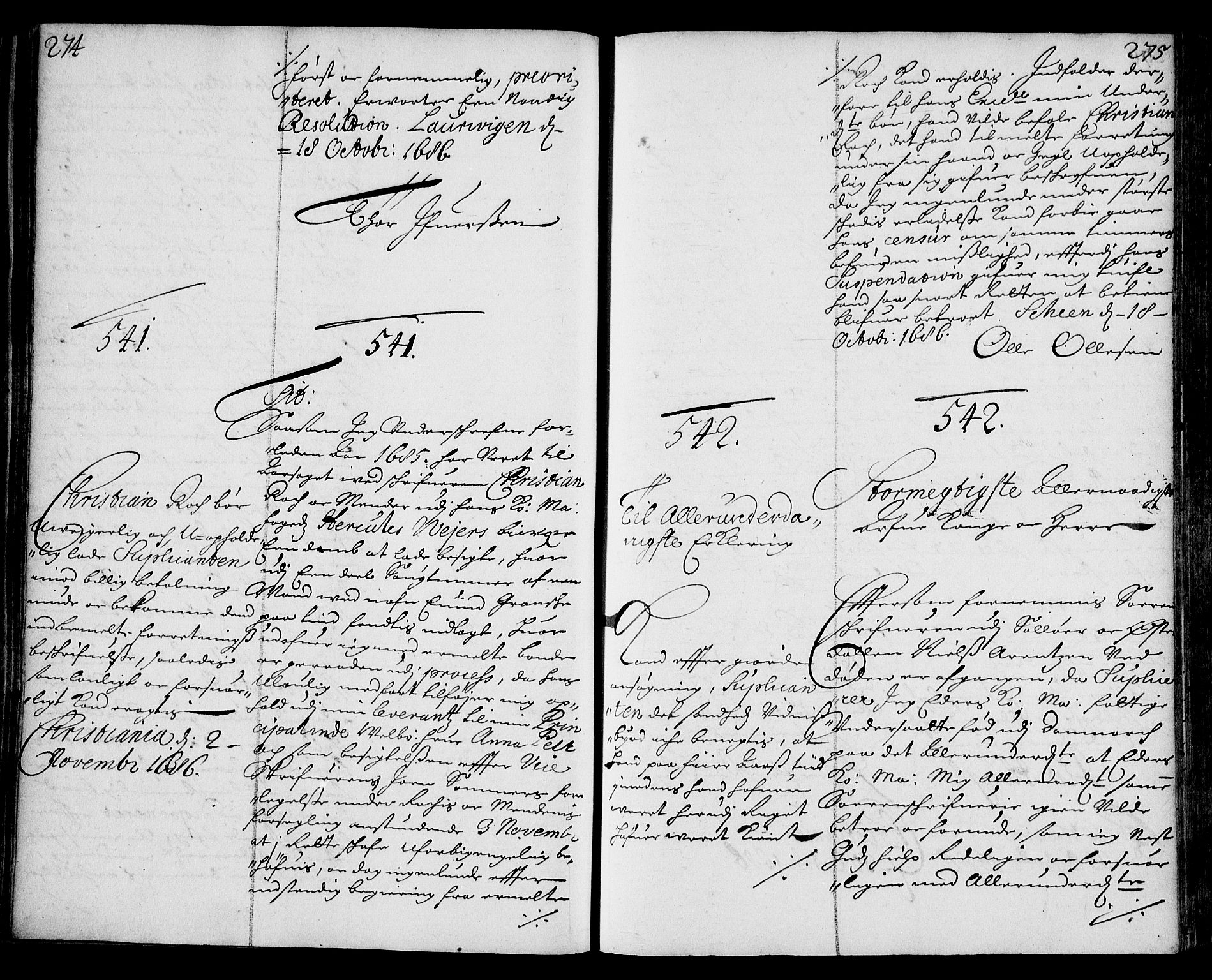 Stattholderembetet 1572-1771, AV/RA-EA-2870/Ae/L0003: Supplikasjons- og resolusjonsprotokoll, 1686-1687, s. 274-275