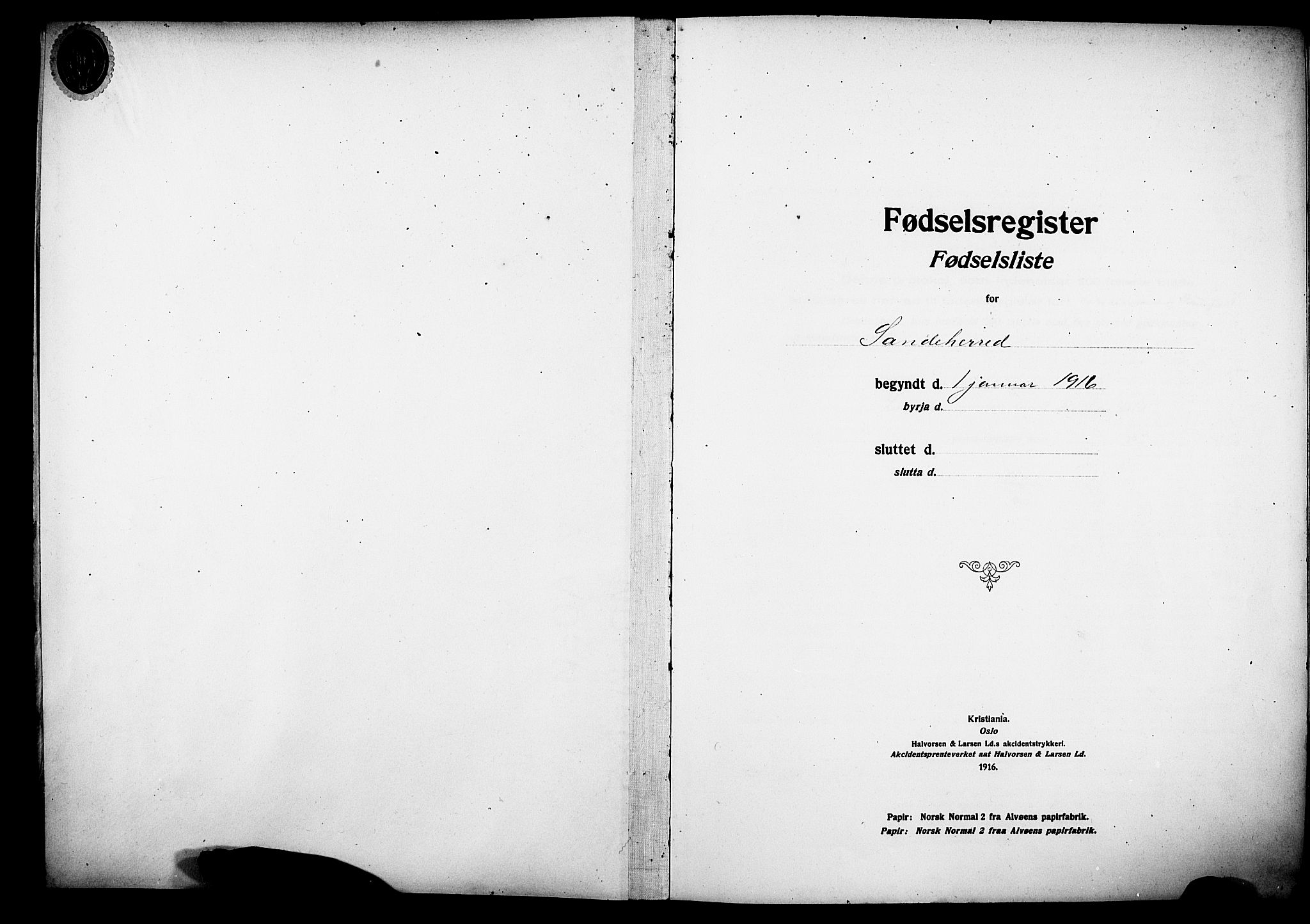 Sandar kirkebøker, SAKO/A-243/J/Ja/L0001: Fødselsregister nr. 1, 1916-1922