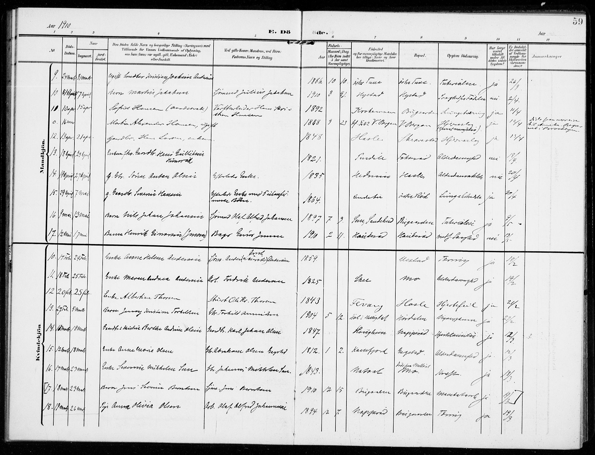 Sandar kirkebøker, AV/SAKO-A-243/F/Fa/L0019: Ministerialbok nr. 19, 1908-1914, s. 59