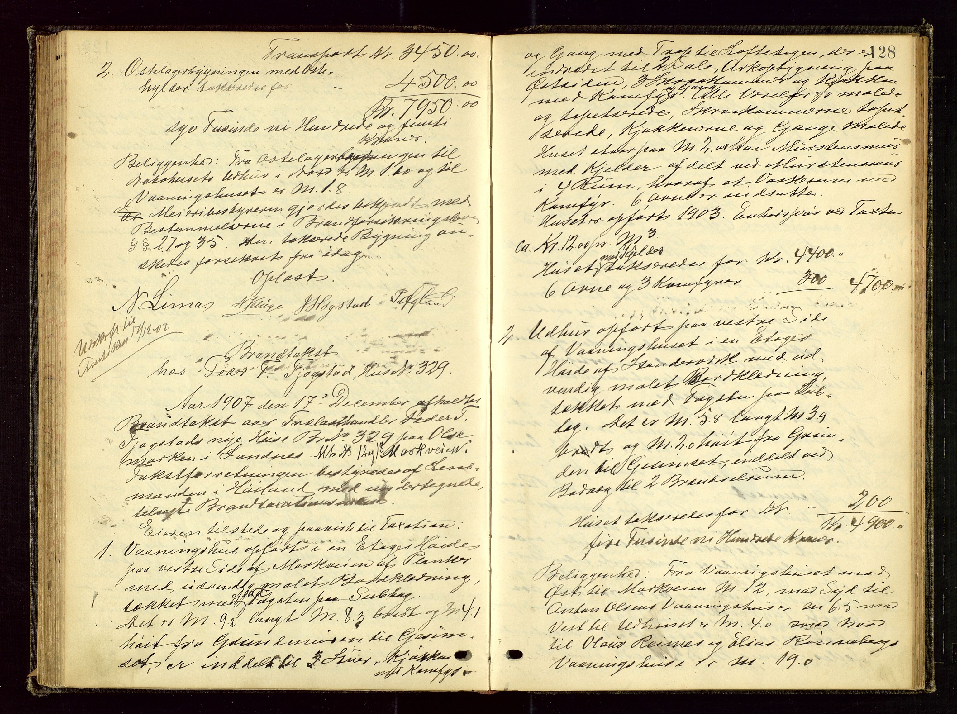 Høyland/Sandnes lensmannskontor, AV/SAST-A-100166/Goc/L0003: "Brandtaxtprotokol", 1899-1909, s. 127b-128a