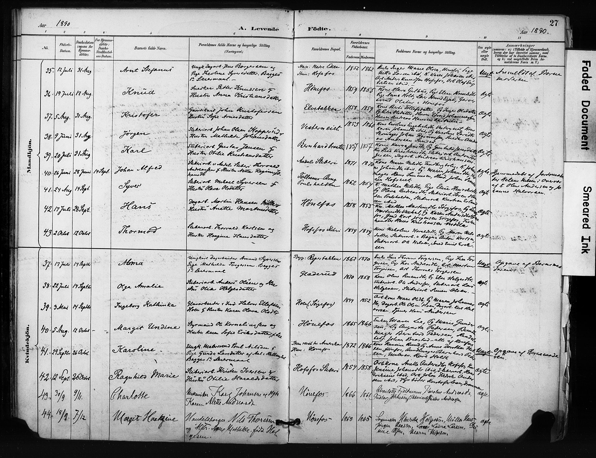 Hønefoss kirkebøker, AV/SAKO-A-609/F/Fa/L0002: Ministerialbok nr. 2, 1887-1906, s. 27