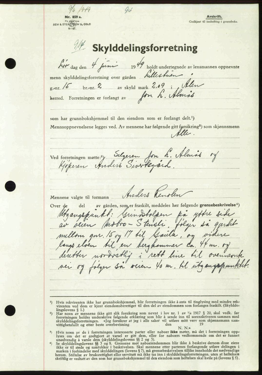 Gauldal sorenskriveri, SAT/A-0014/1/2/2C: Pantebok nr. A8, 1949-1949, Dagboknr: 914/1949