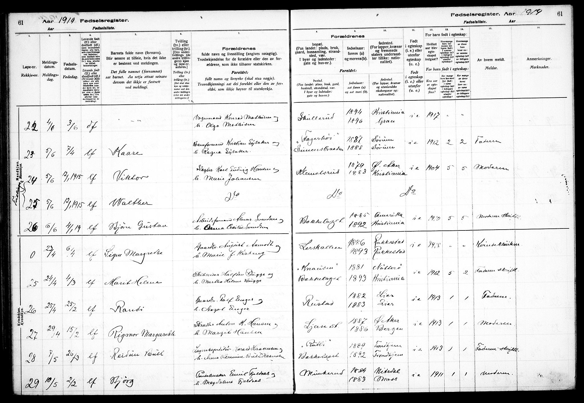 Nordstrand prestekontor Kirkebøker, AV/SAO-A-10362a/J/Ja/L0001: Fødselsregister nr. I 1, 1916-1924, s. 61