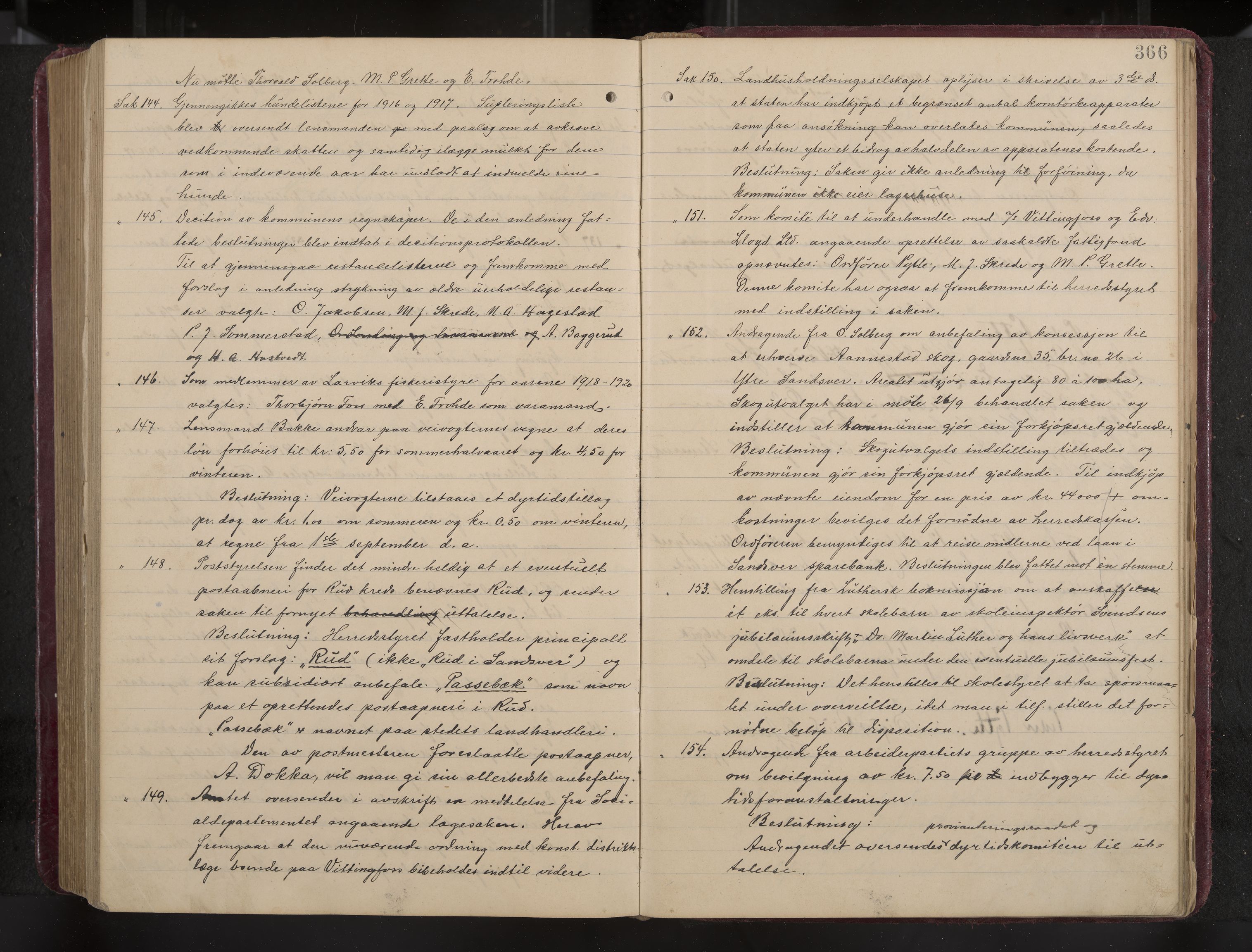 Ytre Sandsvær formannskap og sentraladministrasjon, IKAK/0629021/A/Aa/L0001: Møtebok med register, 1902-1919, s. 366
