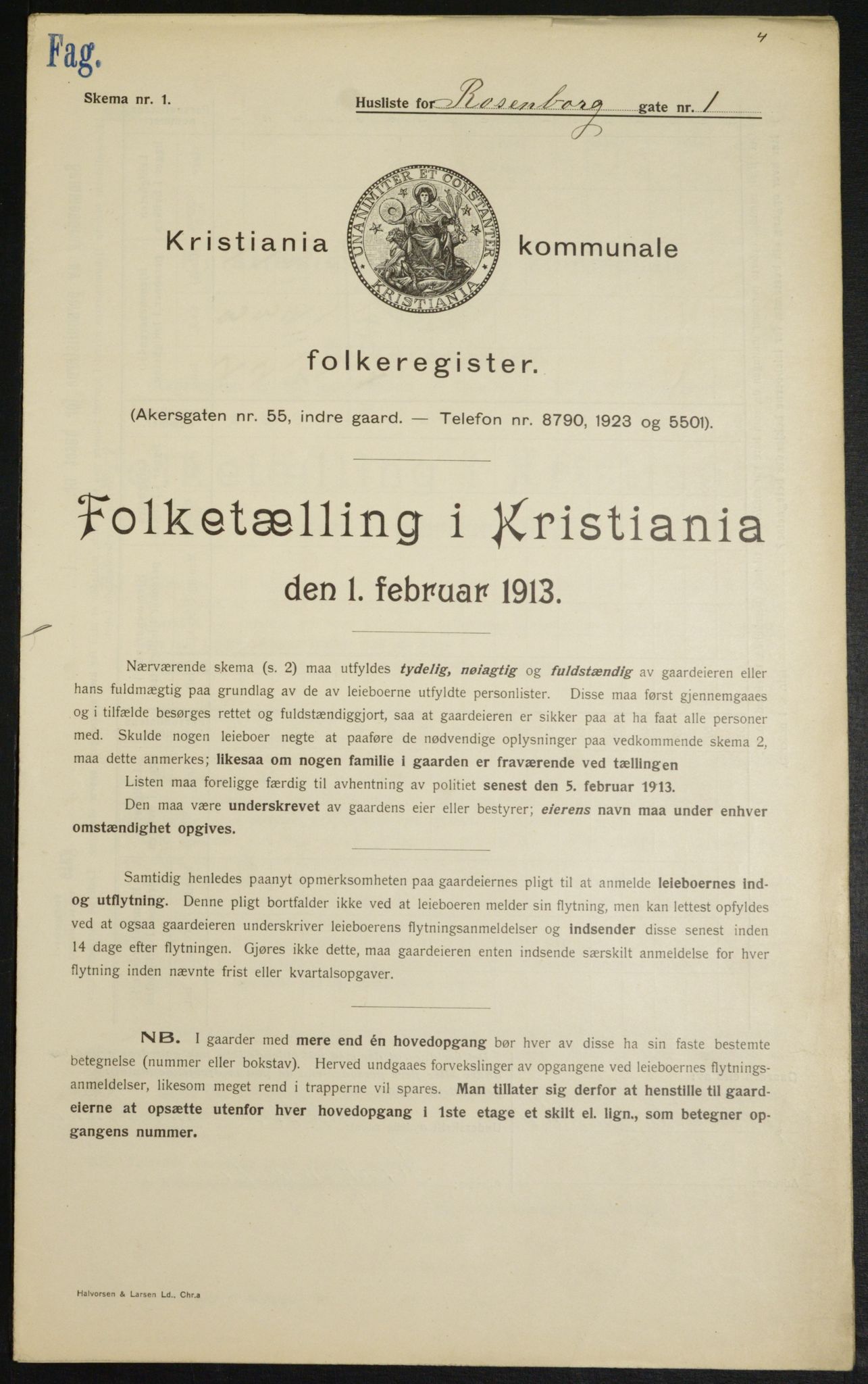 OBA, Kommunal folketelling 1.2.1913 for Kristiania, 1913, s. 83399