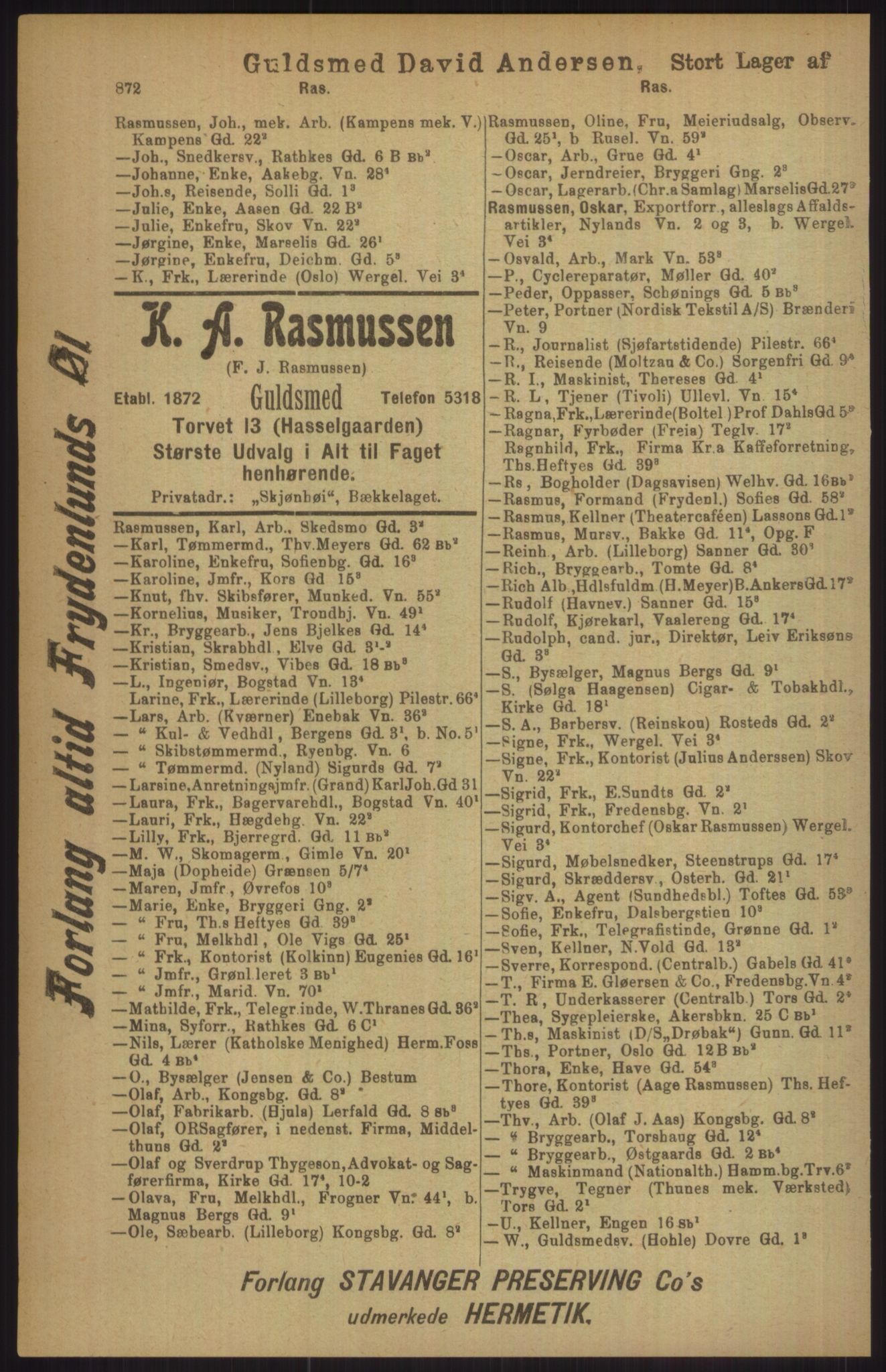 Kristiania/Oslo adressebok, PUBL/-, 1911, s. 872