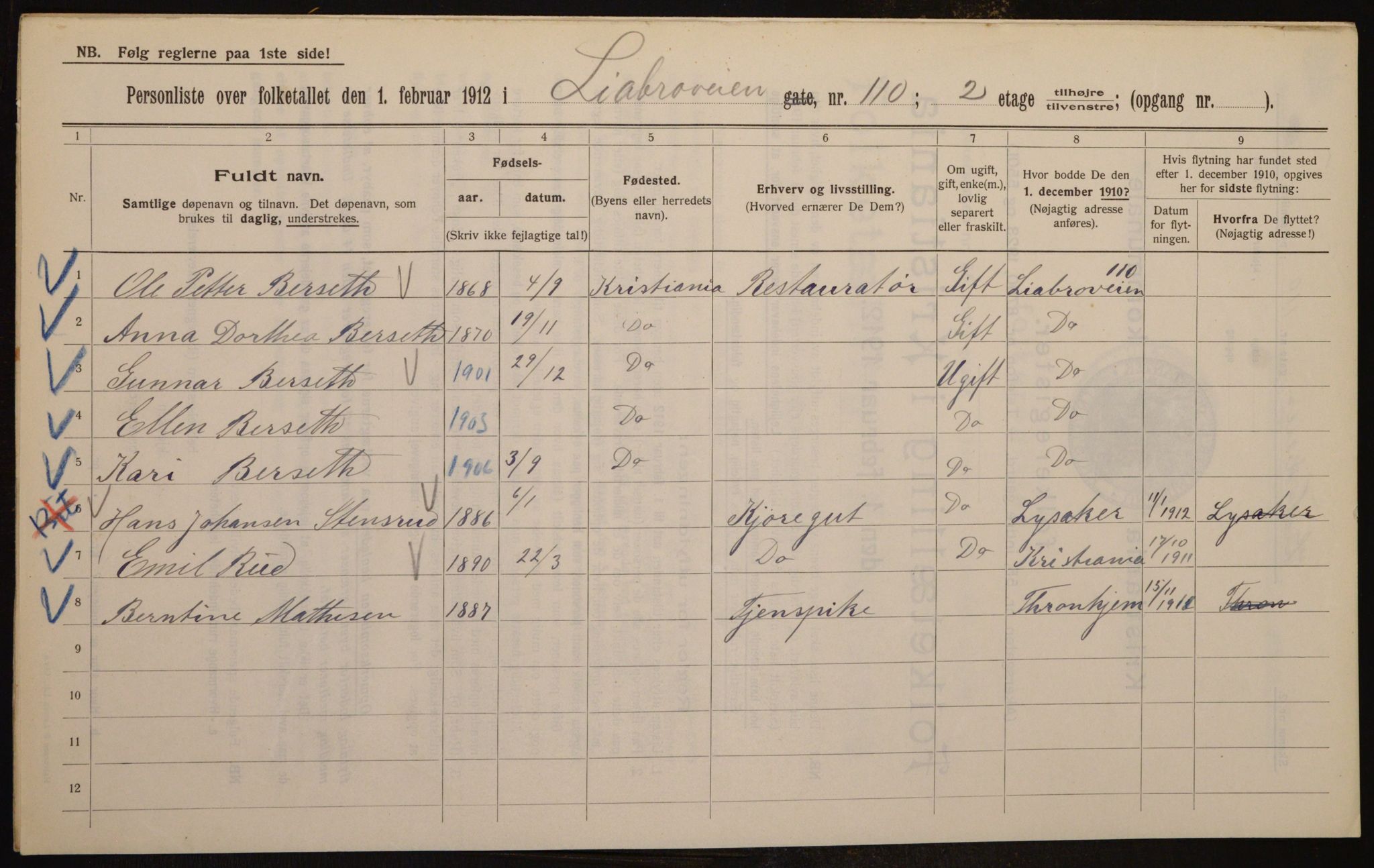 OBA, Kommunal folketelling 1.2.1912 for Kristiania, 1912, s. 58575