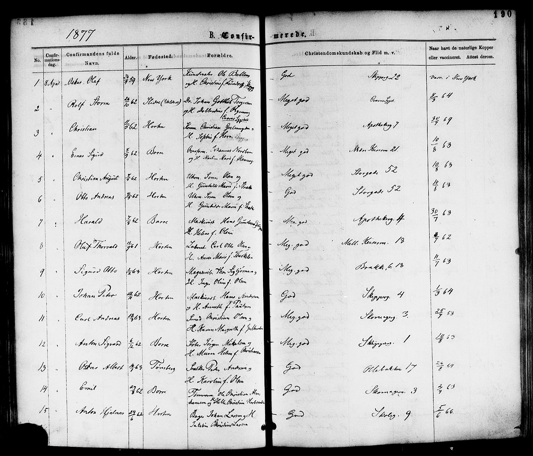 Horten kirkebøker, AV/SAKO-A-348/F/Fa/L0002: Ministerialbok nr. 2, 1872-1877, s. 190