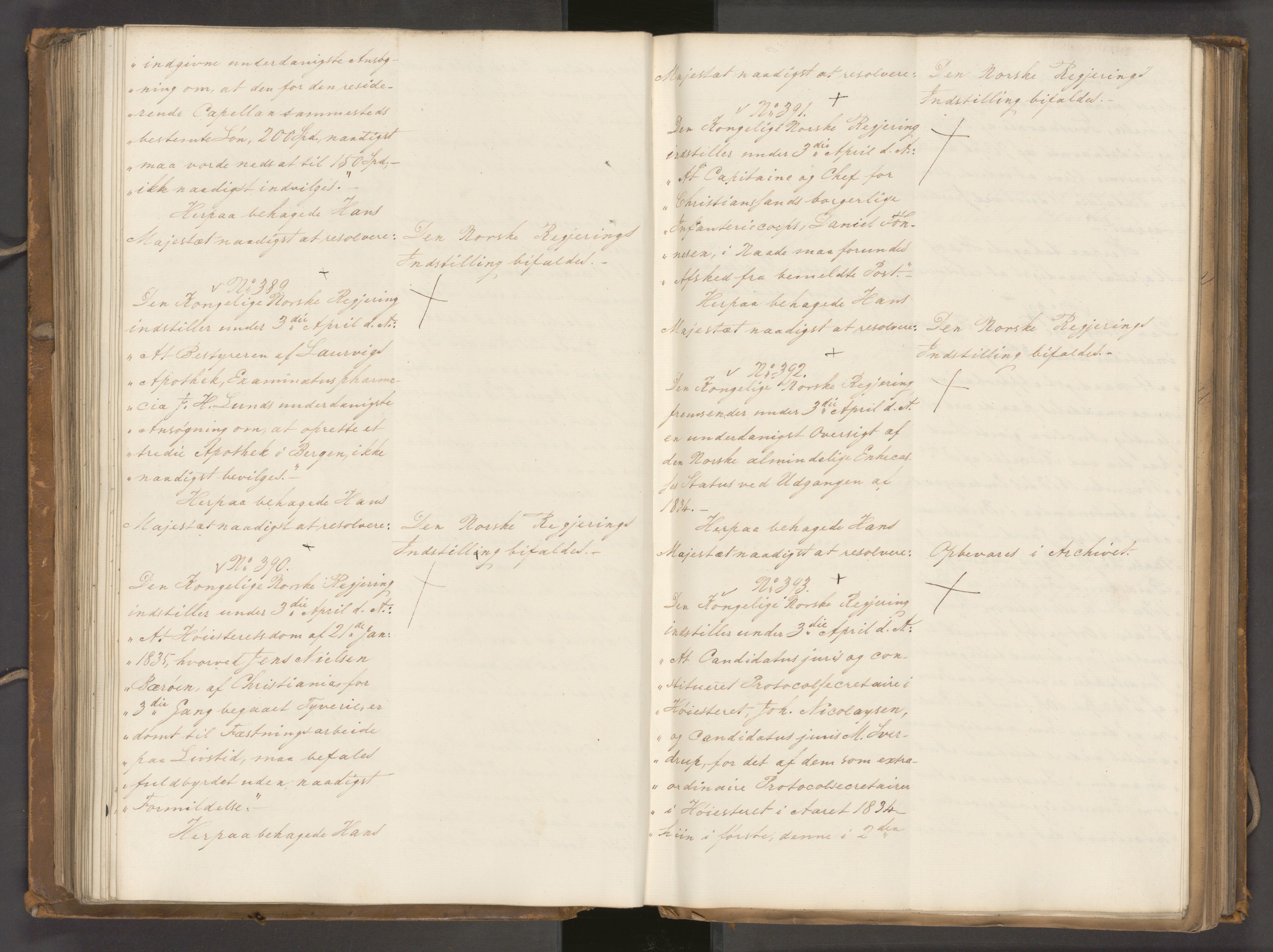 Statsrådssekretariatet, AV/RA-S-1001/A/Ab/L0040: Kgl. res. nr. 1-568, 1. halvår, 1835