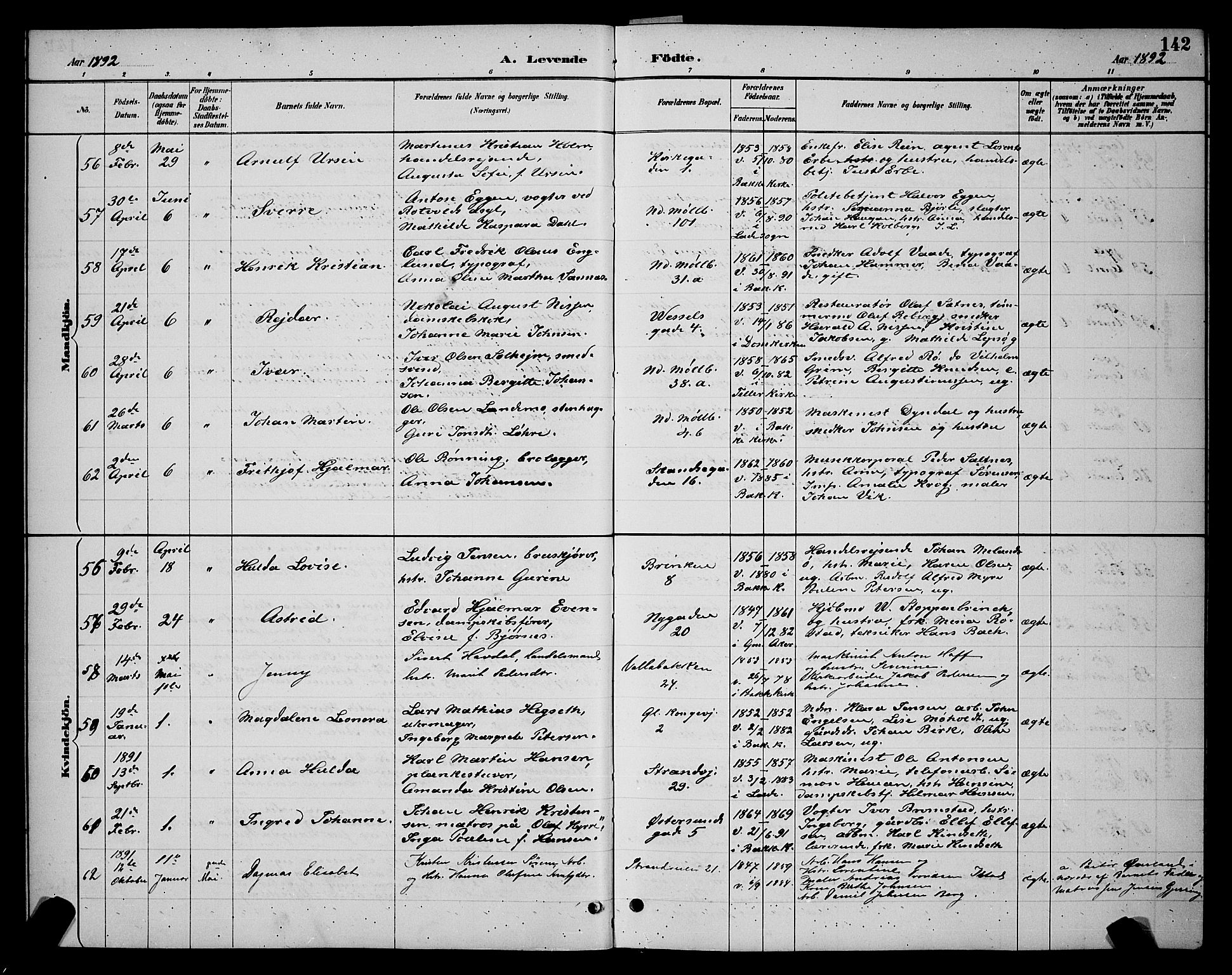 Ministerialprotokoller, klokkerbøker og fødselsregistre - Sør-Trøndelag, SAT/A-1456/604/L0222: Klokkerbok nr. 604C05, 1886-1895, s. 142