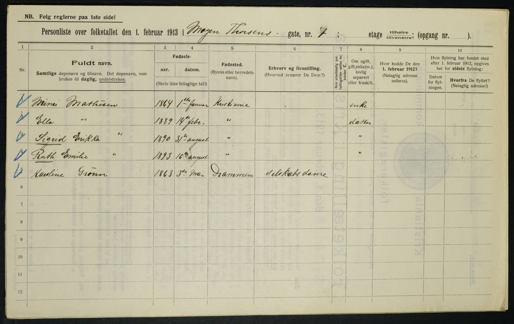 OBA, Kommunal folketelling 1.2.1913 for Kristiania, 1913, s. 65529